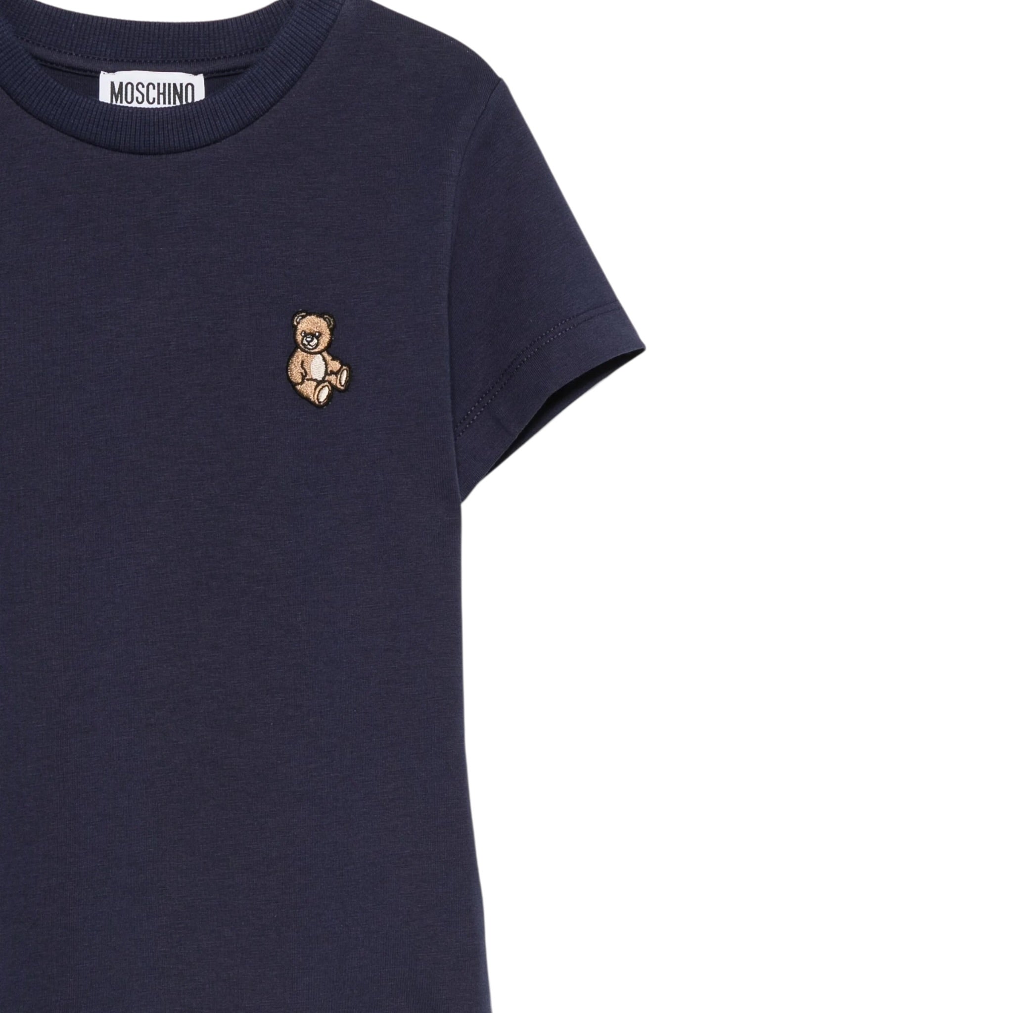 Moschino T-Shirt Girocollo tinta unita con Logo Blu per Bambino HRM058 BLU MOSCHINO 