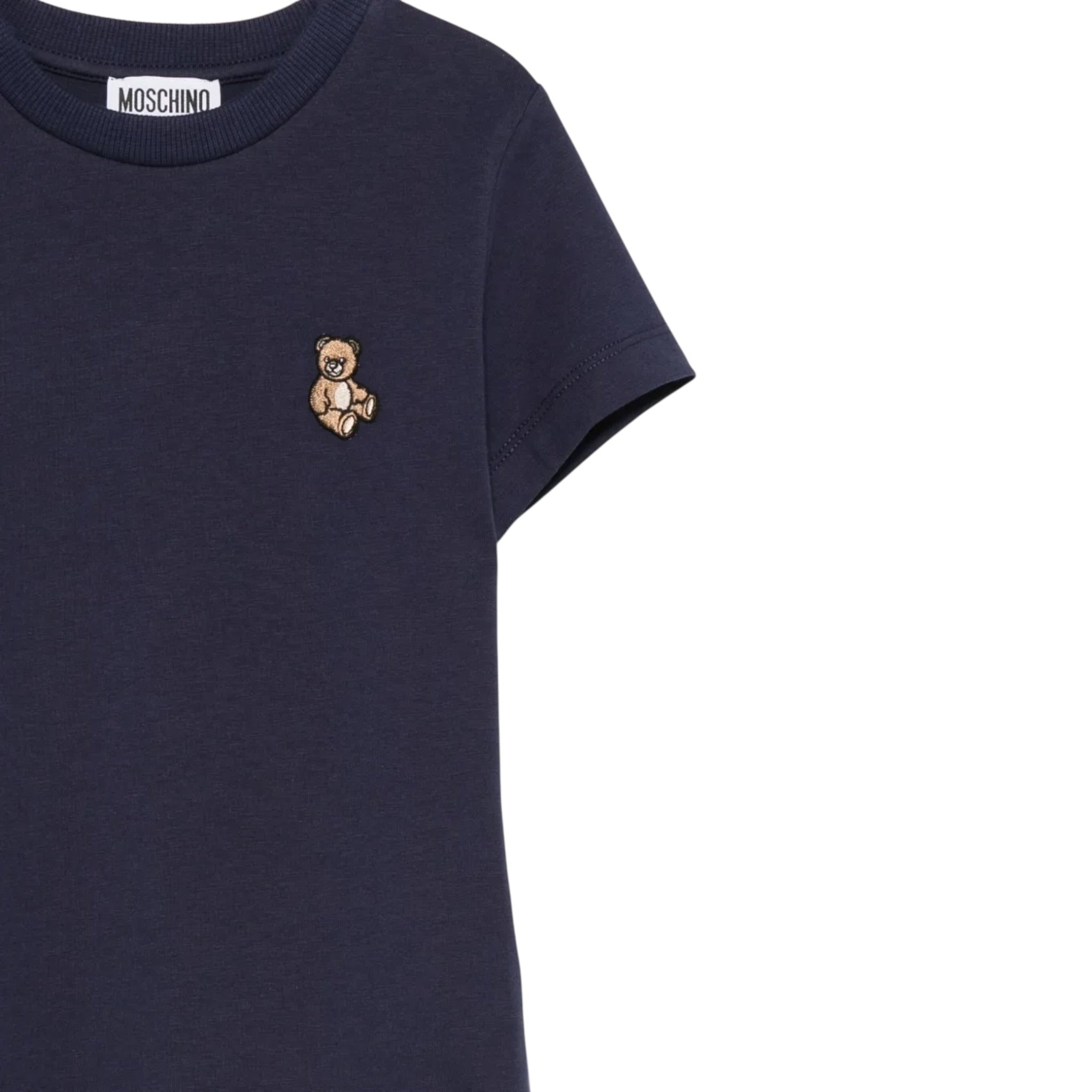 Moschino T-Shirt Girocollo tinta unita con Logo Blu per Bambino HRM058X BLU MOSCHINO 