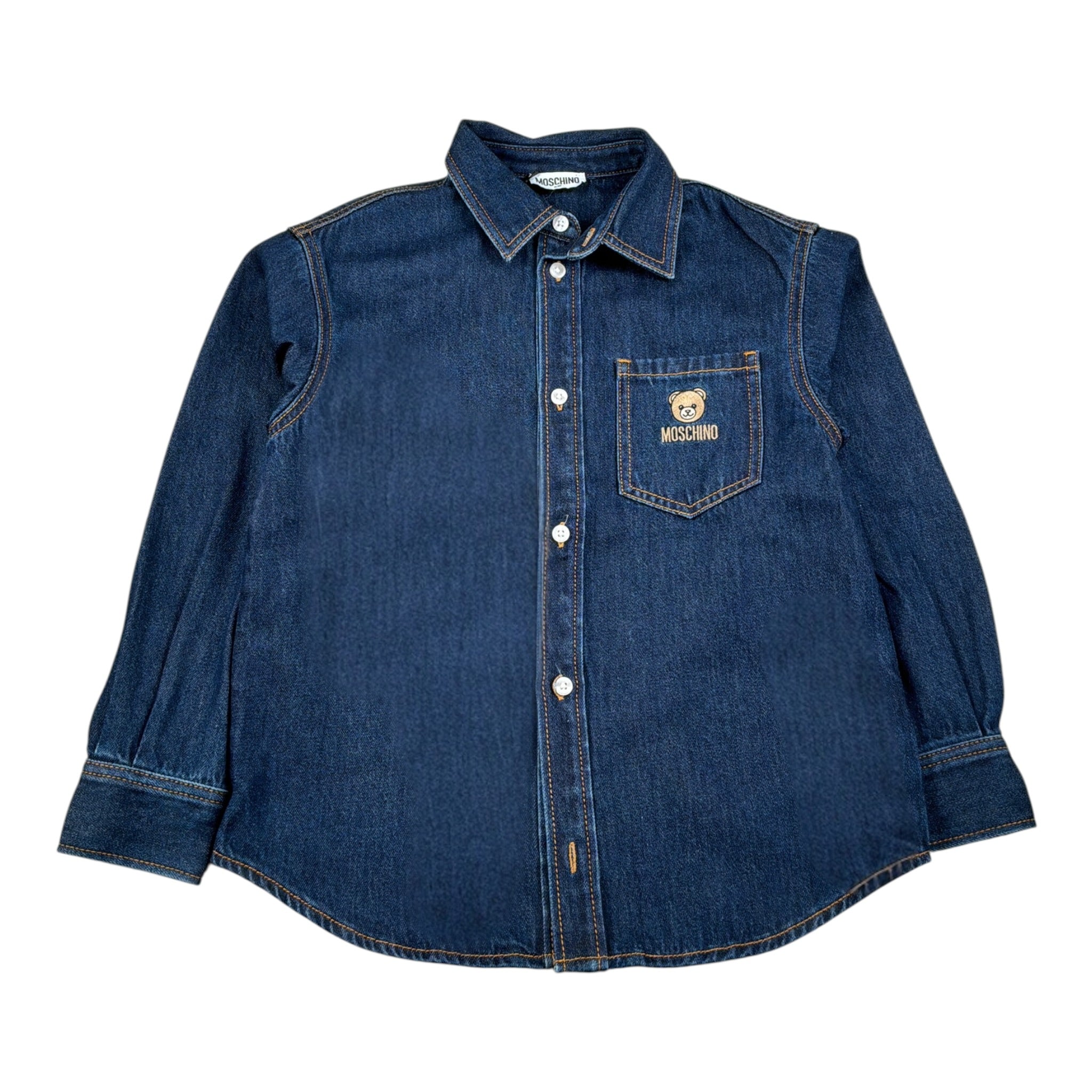 Moschino Camicia In Denim tinta unita con Logo Blu per Bambina HUC021 BLU MOSCHINO 