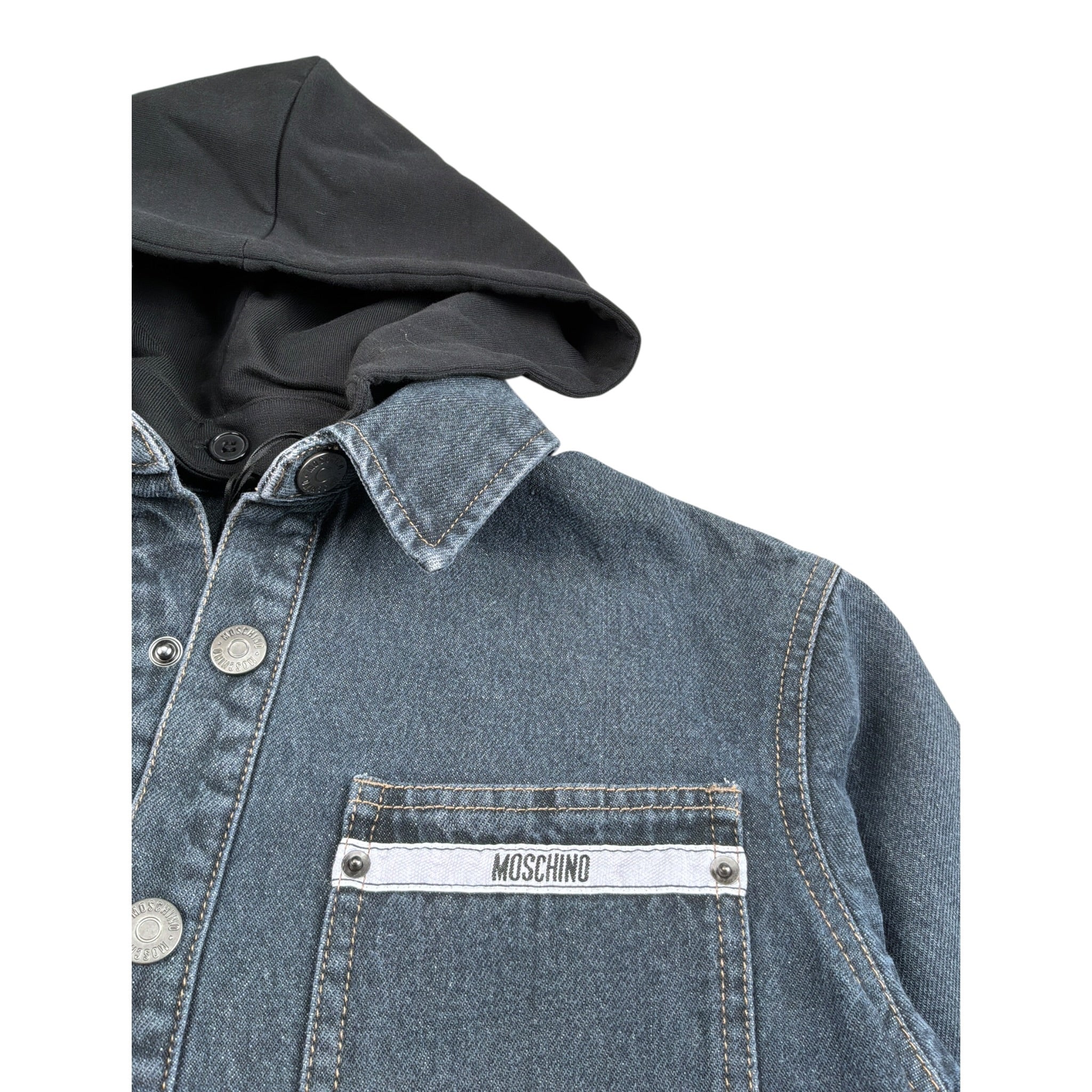 Moschino Giubbino In Denim tinta unita con Cappuccio Blu per Bambino HUC022 BLU MOSCHINO 