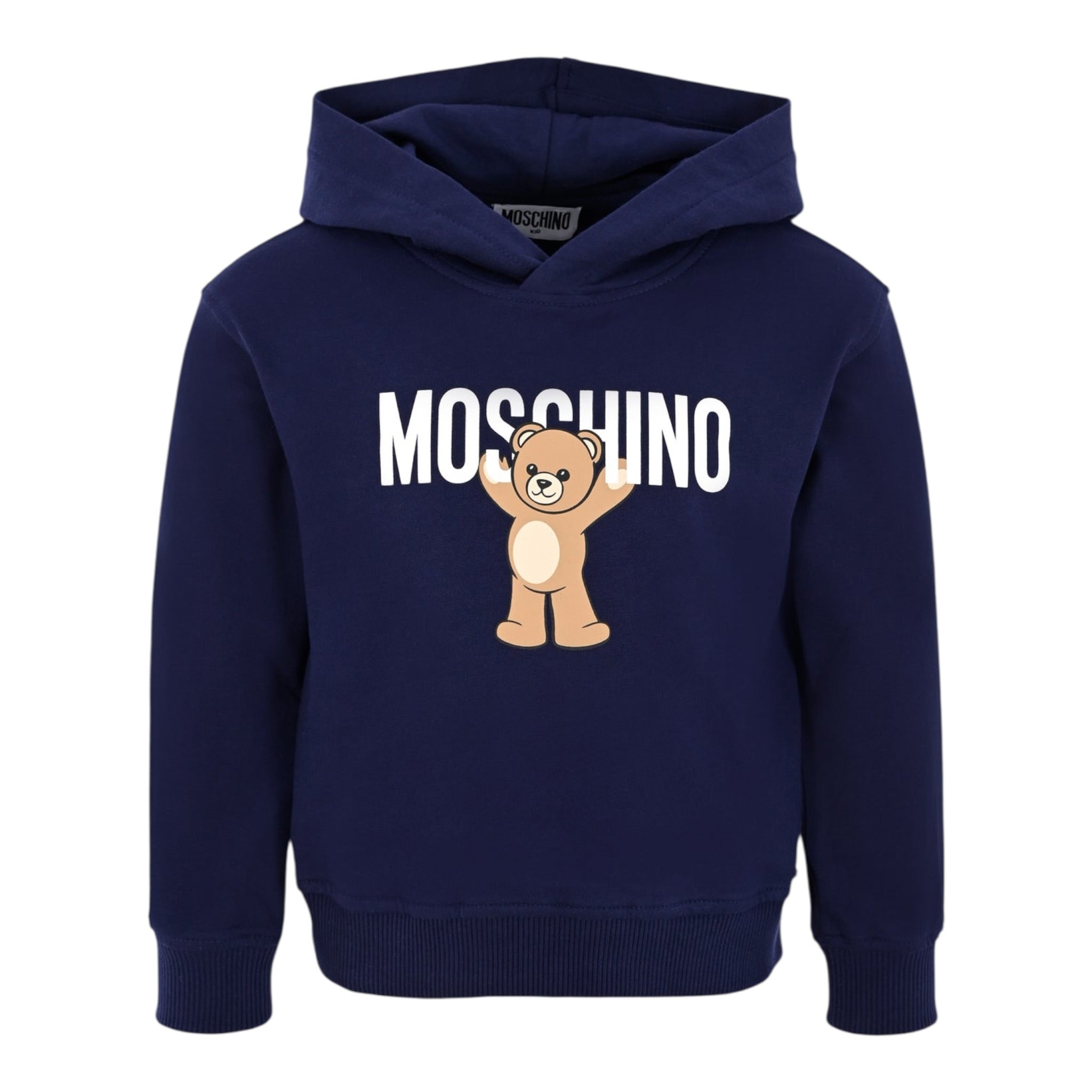 Moschino Felpa Chiusa con Cappuccio tinta unita con Logo Blu per Bambino HUF09FX BLU MOSCHINO 