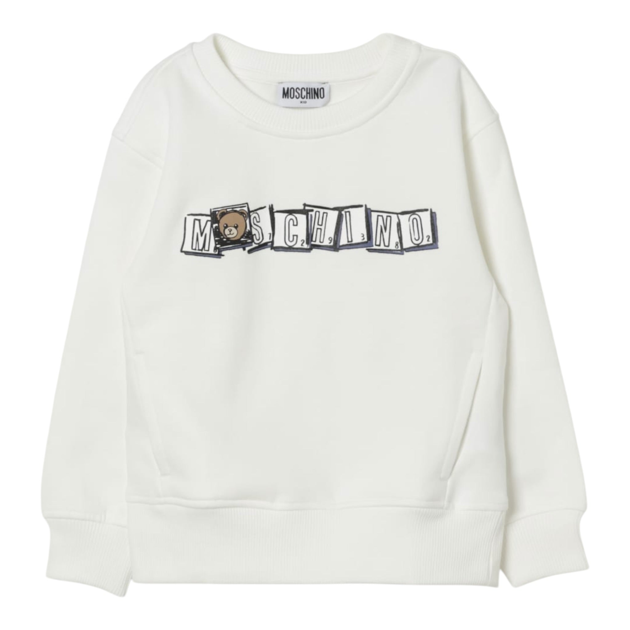 Moschino Felpa Chiusa Girocollo tinta unita con Logo Panna per Bambino HUF09H PANNA MOSCHINO 