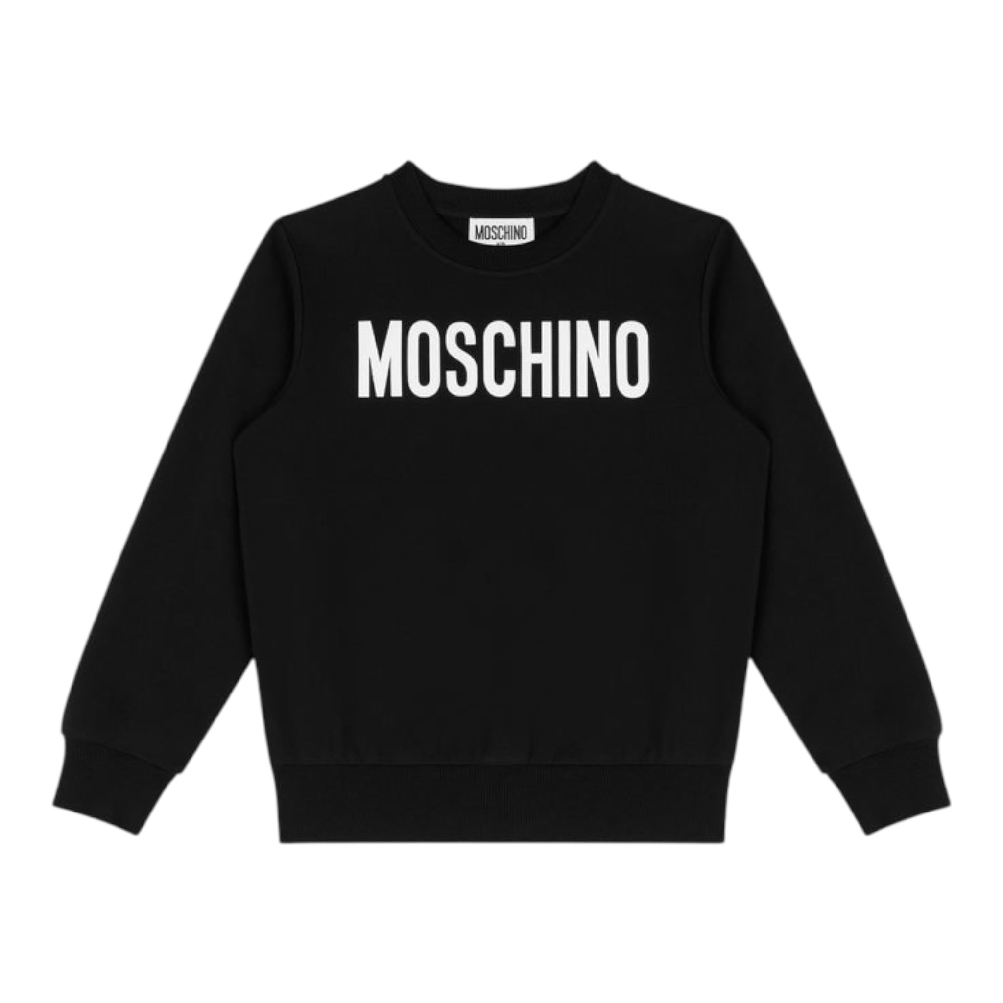 Moschino Felpa Chiusa Girocollo tinta unita con Stampe Nero per Bambino HUF09I NERO MOSCHINO 