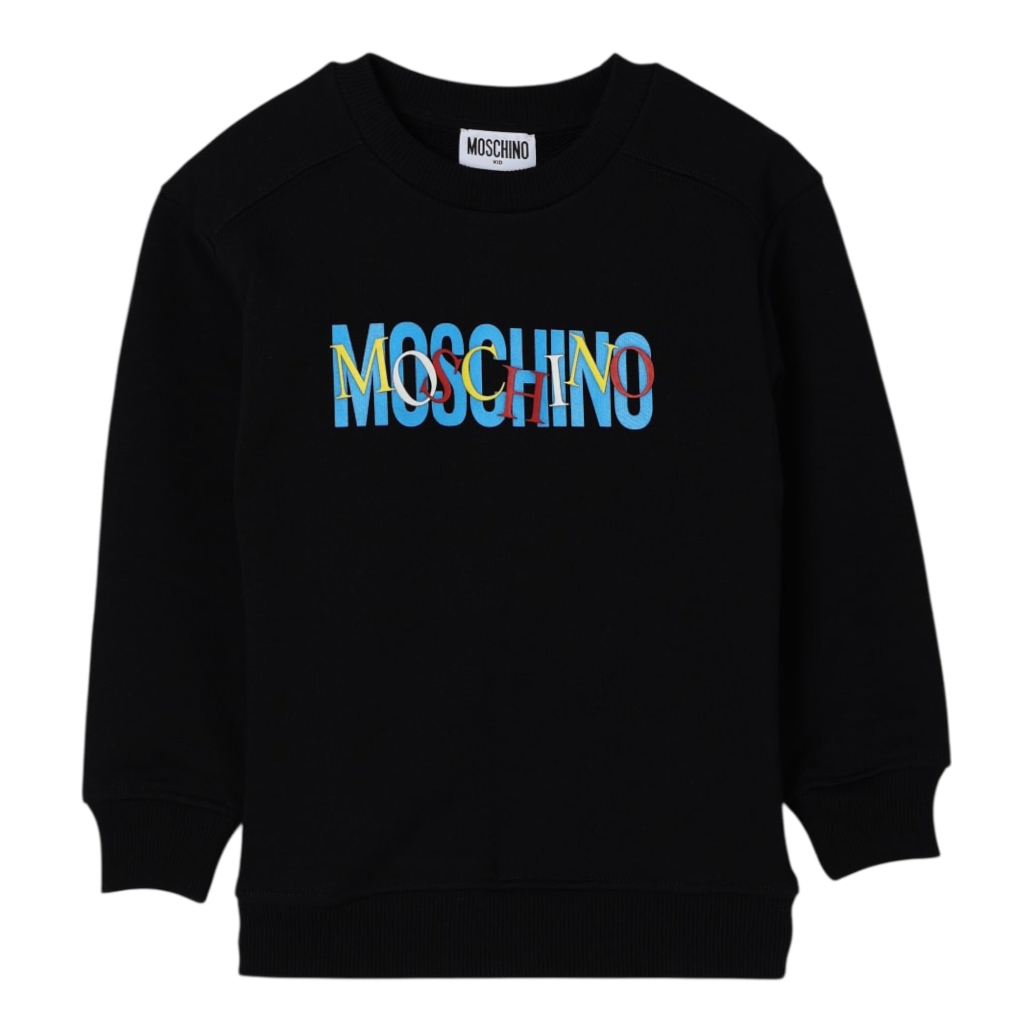 Moschino Felpa Chiusa Girocollo tinta unita con Stampa Nero per Bambino HUF09J NERO MOSCHINO 