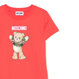 Moschino T-Shirt Girocollo Tinta Unia con Logo Rosso per Bambina HUM05H ROSSO MOSCHINO 