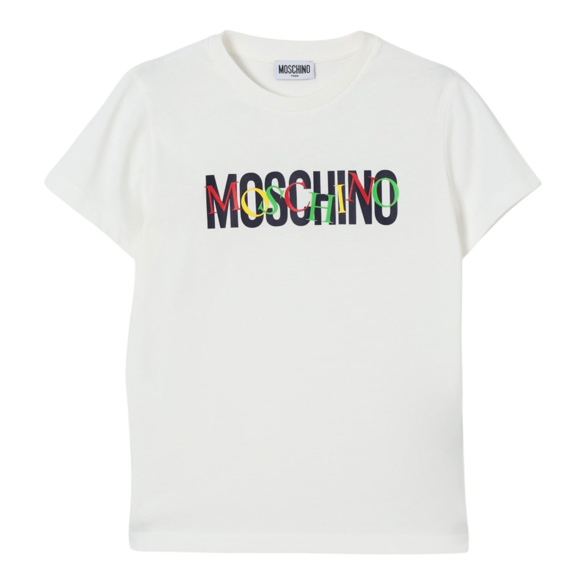 Moschino T-Shirt Girocollo tinta unita con Stampa Bianco per Bambino HUM05I BIANCO MOSCHINO 