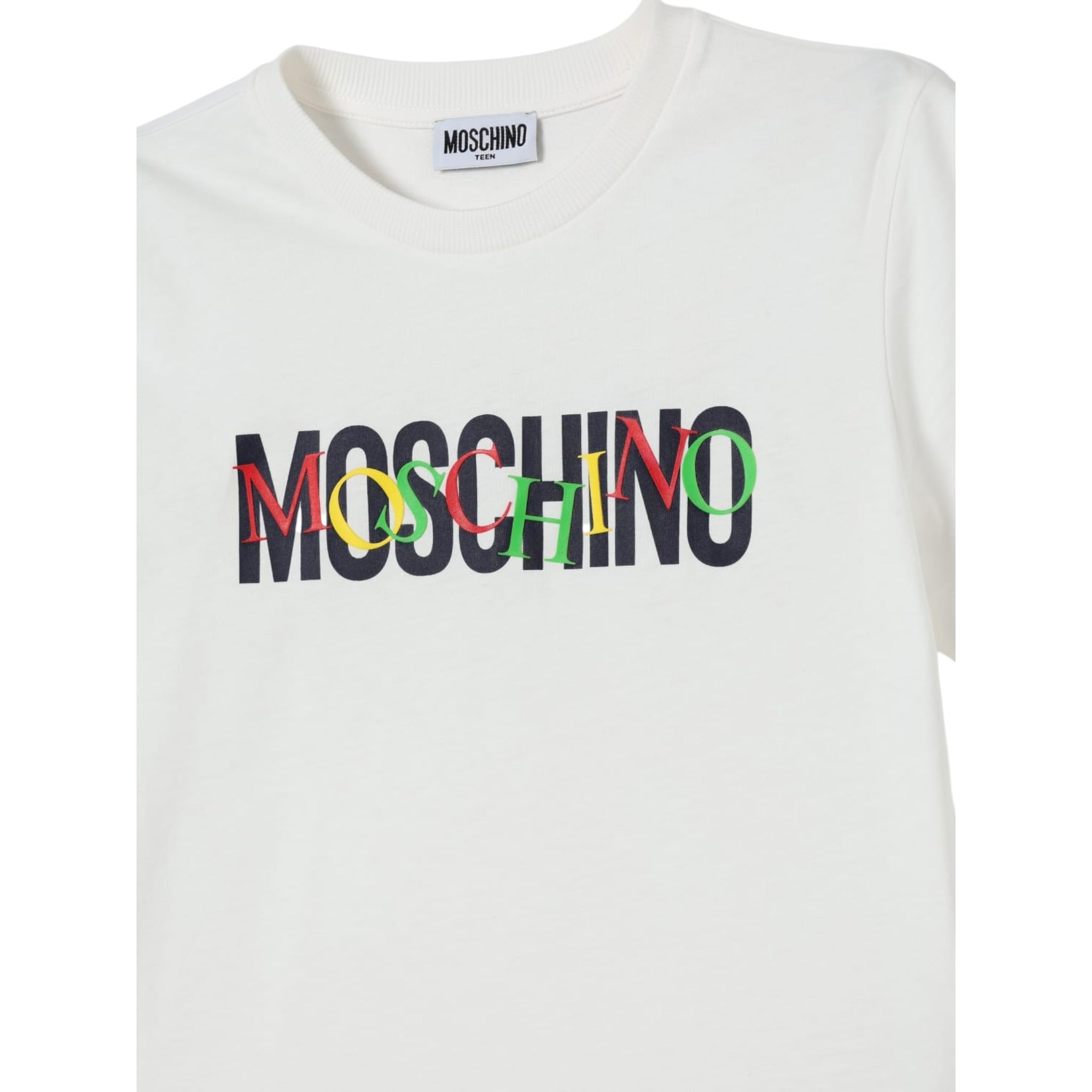 Moschino T-Shirt Girocollo tinta unita con Stampa Bianco per Bambino HUM05I BIANCO MOSCHINO 