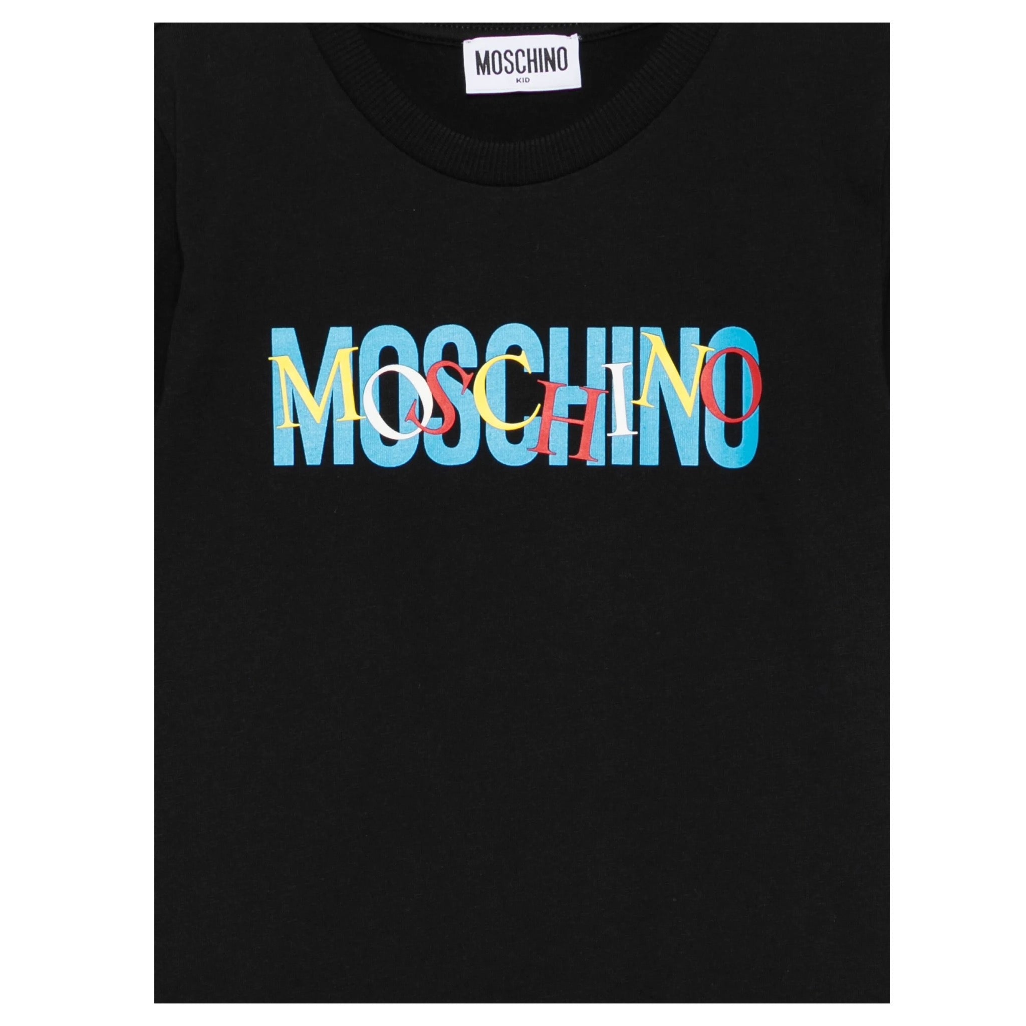 Moschino T-Shirt Girocollo tinta unita con Stampa Nero per Bambino HUM05I NERO MOSCHINO 