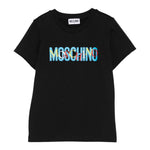 Moschino T-Shirt Girocollo tinta unita con Stampa Nero per Bambino HUM05I NERO MOSCHINO 