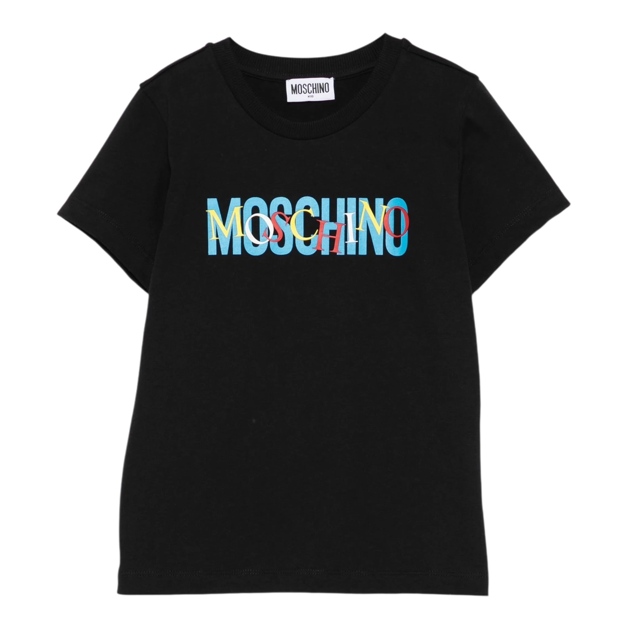 Moschino T-Shirt Girocollo tinta unita con Stampa Nero per Bambino HUM05I NERO MOSCHINO 