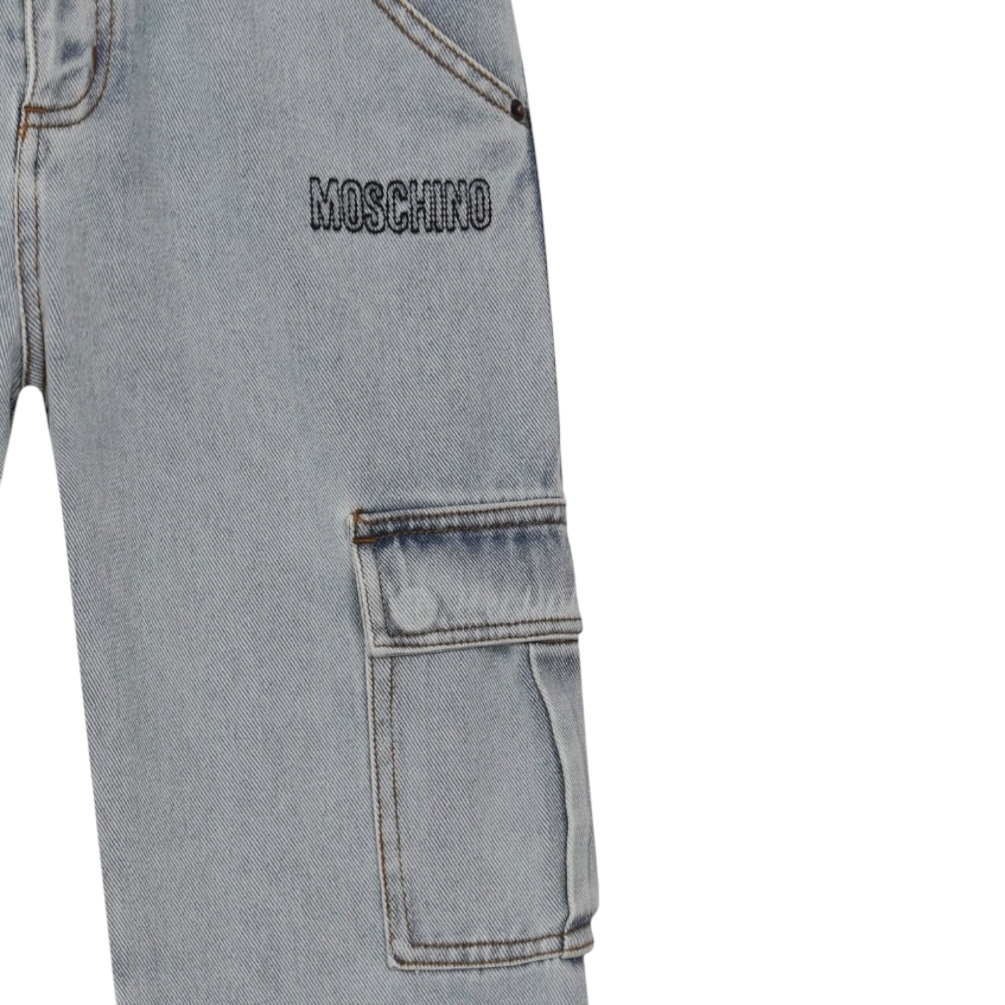 Moschino Jeans tinta unita con Tasconi Azzurro per Bambino HUP08H AZZURRO MOSCHINO 