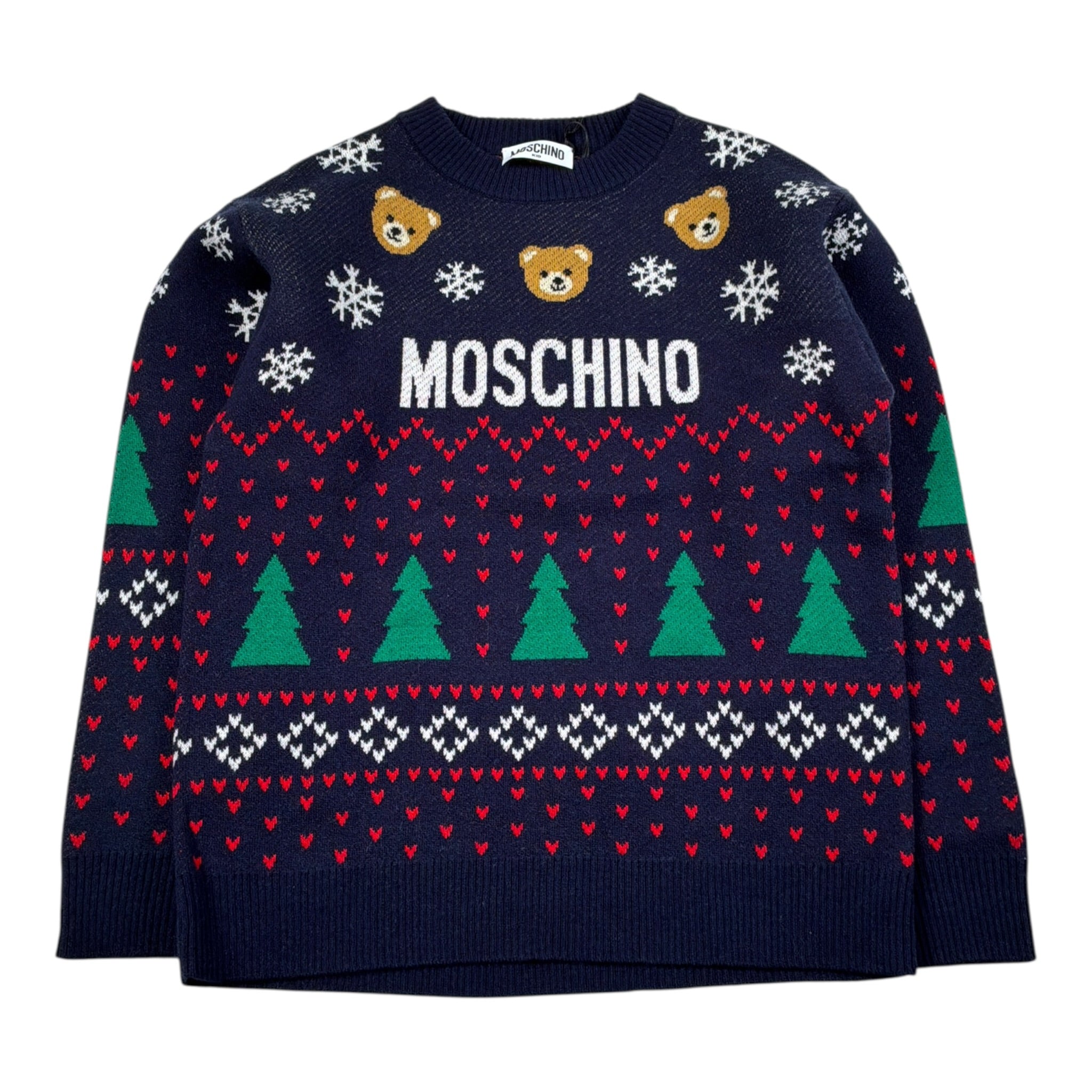 Moschino Maglia tinta unita Girocollo con Fantasia Blu per Bambino HUW01C BLU MOSCHINO 