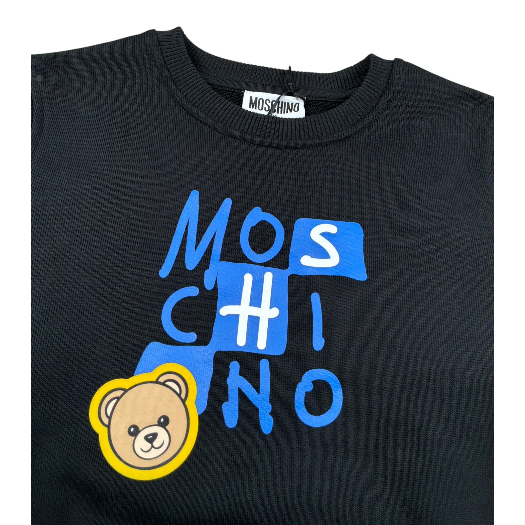 Moschino Felpa Chiusa Girocollo tinta unita con Logo Nero per Bambino HZF08V NERO MOSCHINO 