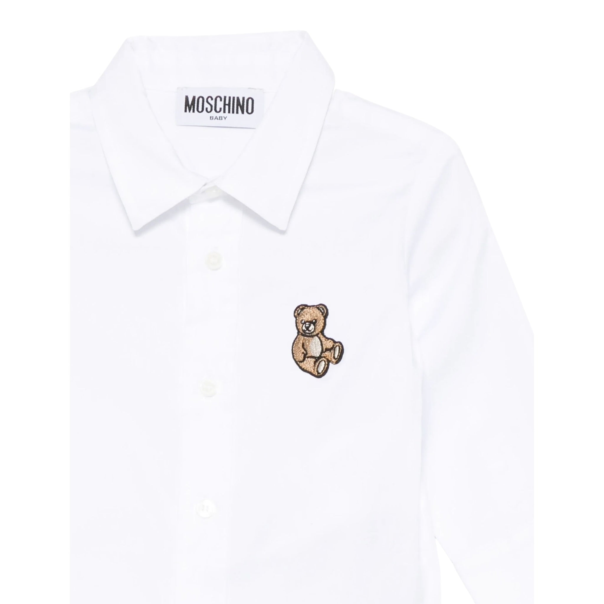 Moschino Camicia Manica Lunga tinta unita con Logo Bianco per Neonato M5C002X BIANCO MOSCHINO 