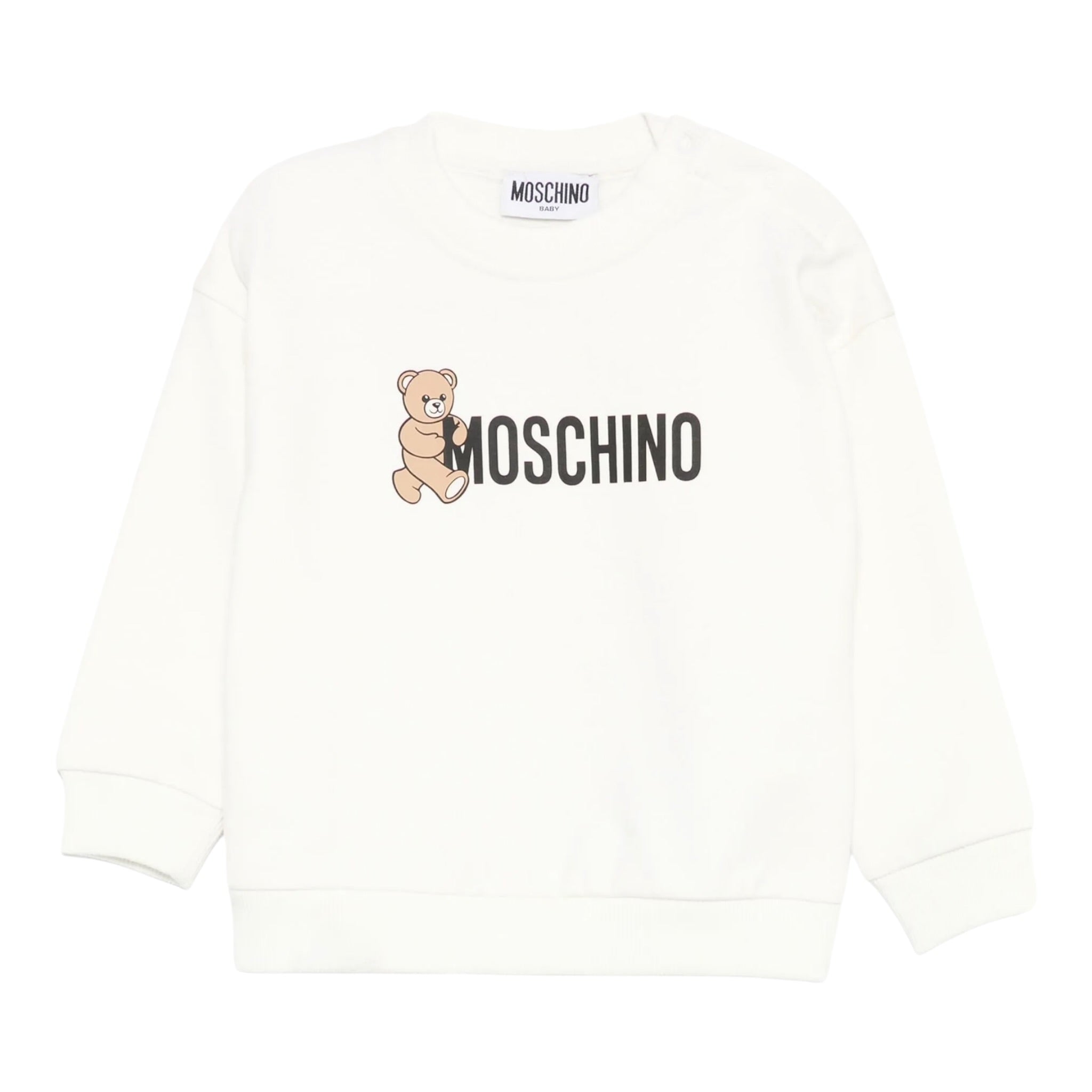 Moschino Felpa Chiusa Girocollo tinta unita con Logo Panna per Neonato M8F03QXX PANNA MOSCHINO 