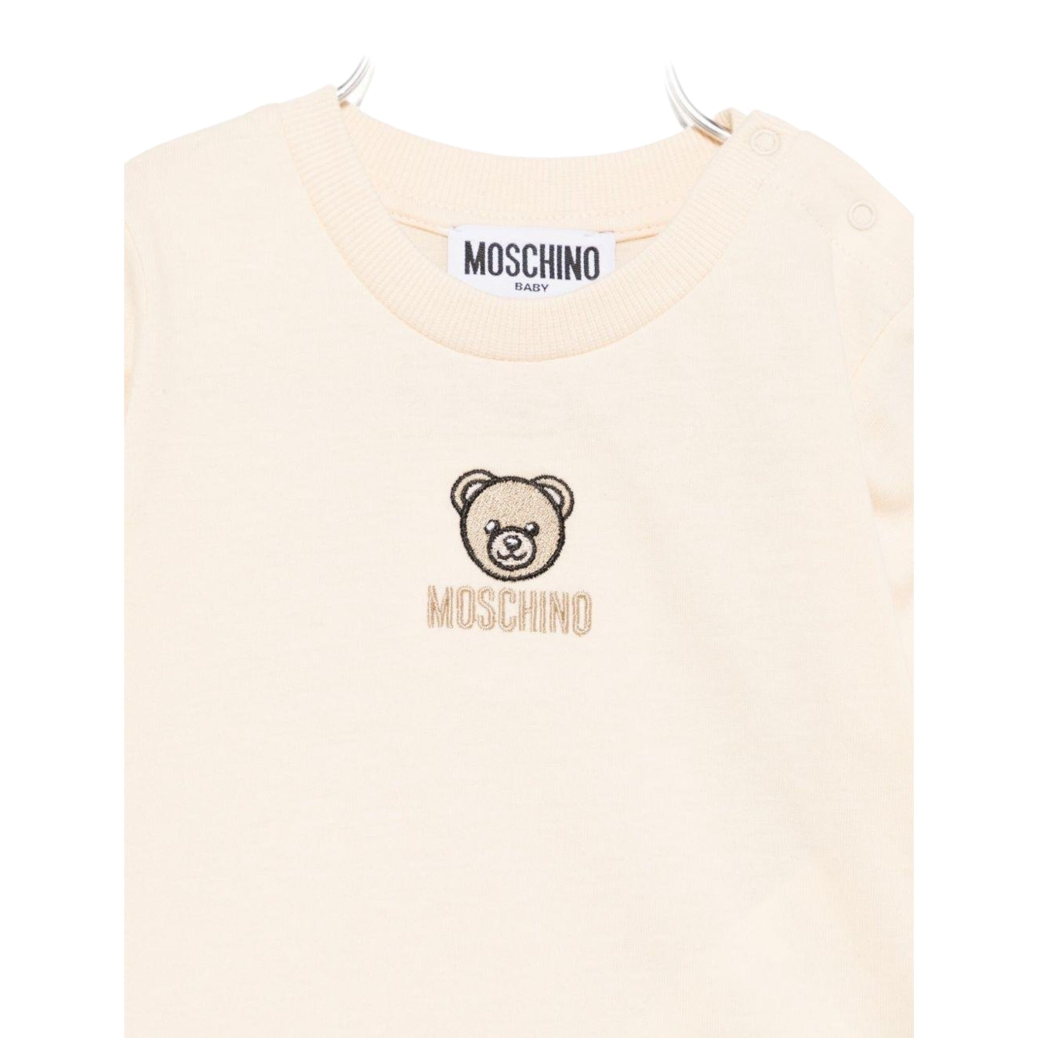 Moschino Shirt Girocollo tinta unita con Logo Beige per Bambino M9O00RJX BEIGE MOSCHINO 