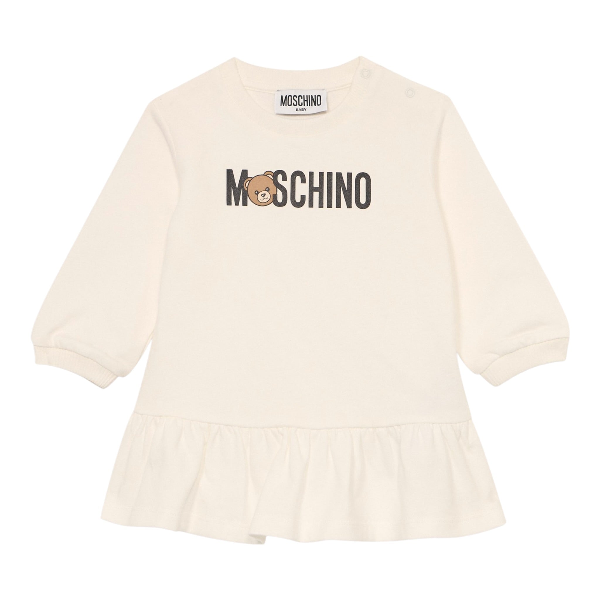 Moschino Abito Manica Lunga tinta unita con Logo Beige per Neonata MAV0BK BEIGE MOSCHINO 