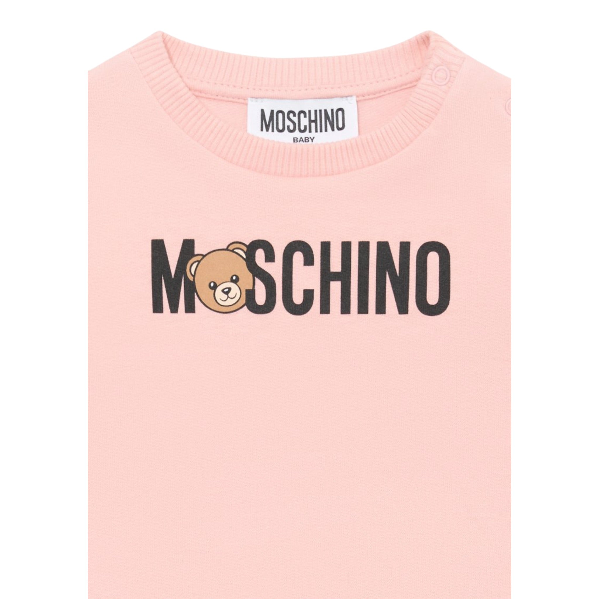 Moschino Abito Manica Lunga tinta unita con Logo Rosa per Neonata MAV0BK ROSA MOSCHINO 