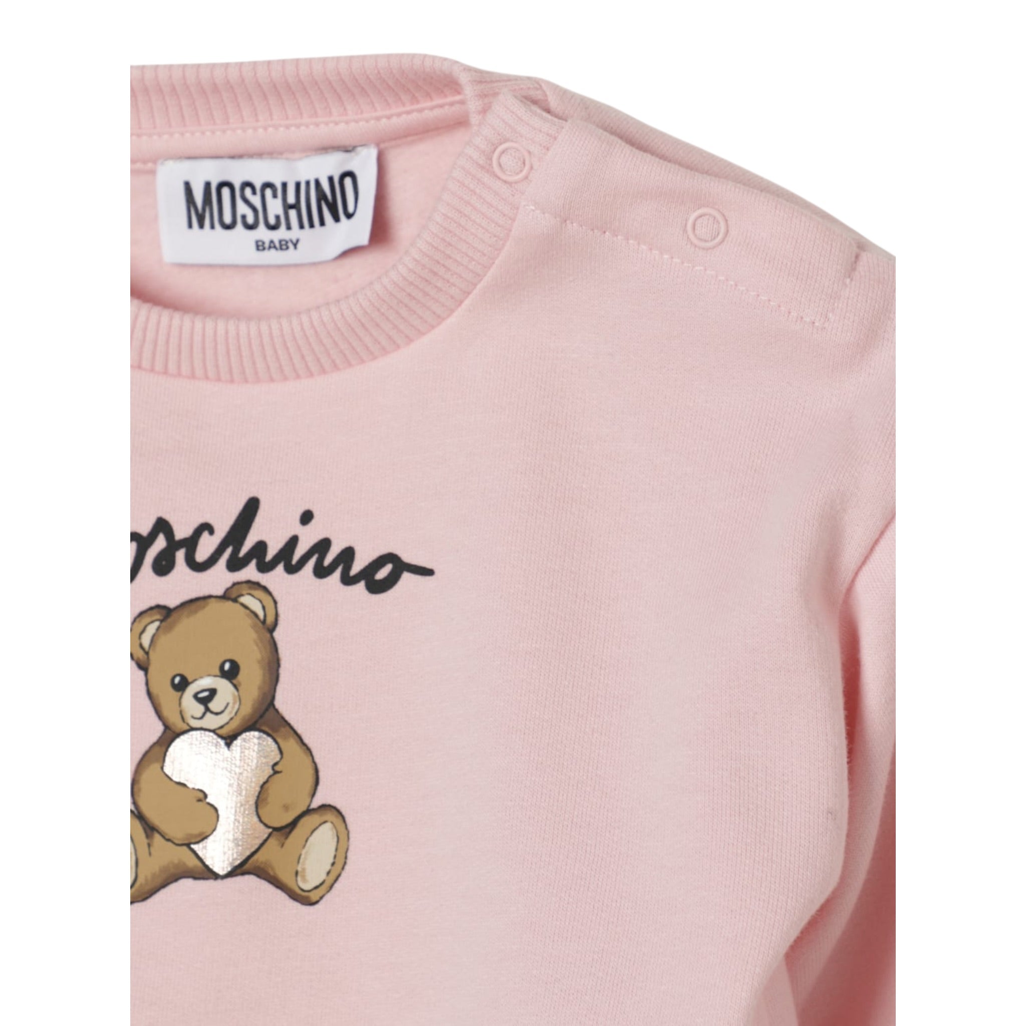 Moschino Felpa Chiusa Girocollo tinta unita con Stampa Rosa per Neonata MDF033 ROSA MOSCHINO 