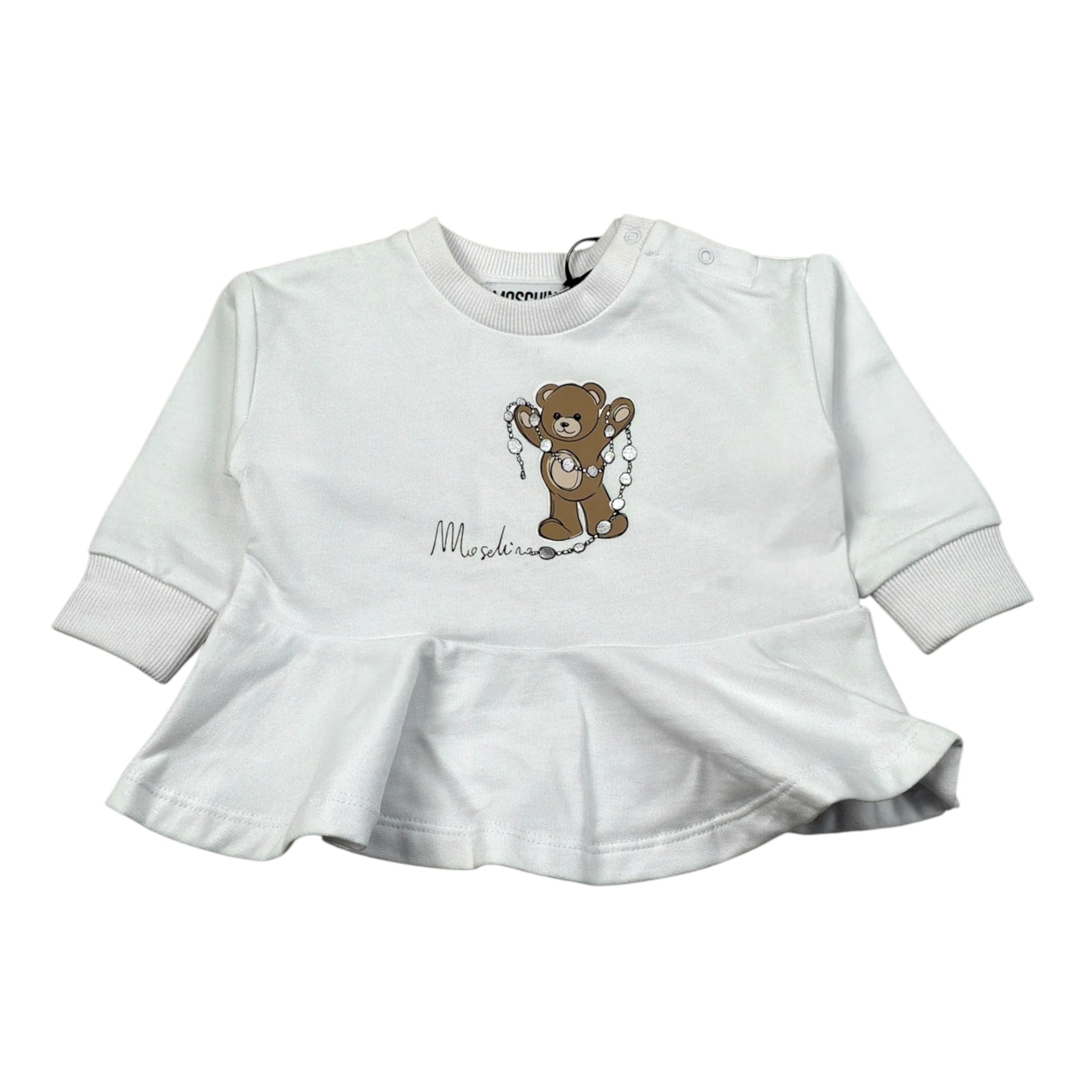 Moschino Felpa Chiusa Girocollo tinta unita con Logo Bianco per Neonata MDF037 BIANCO MOSCHINO 