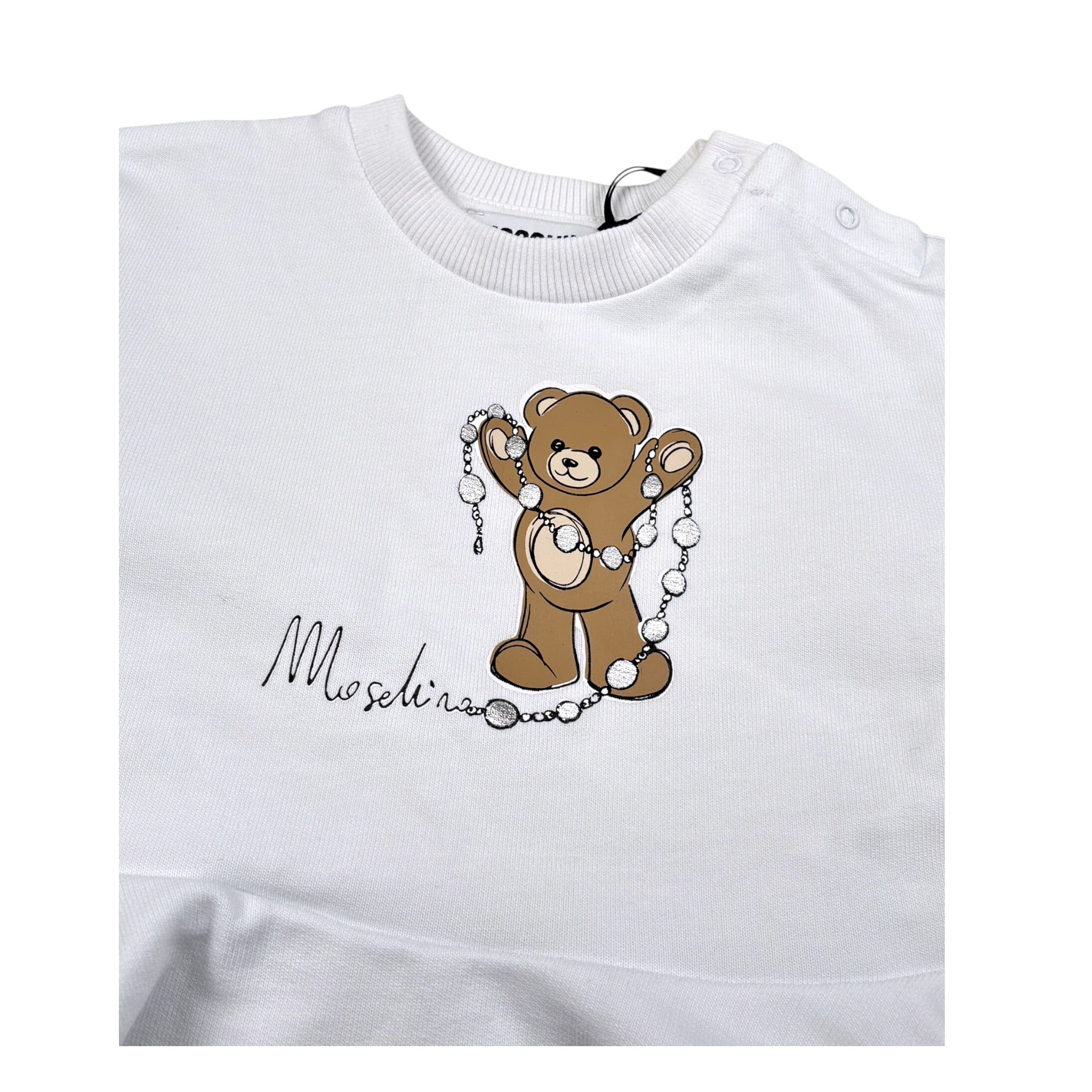 Moschino Felpa Chiusa Girocollo tinta unita con Logo Bianco per Neonata MDF037 BIANCO MOSCHINO 