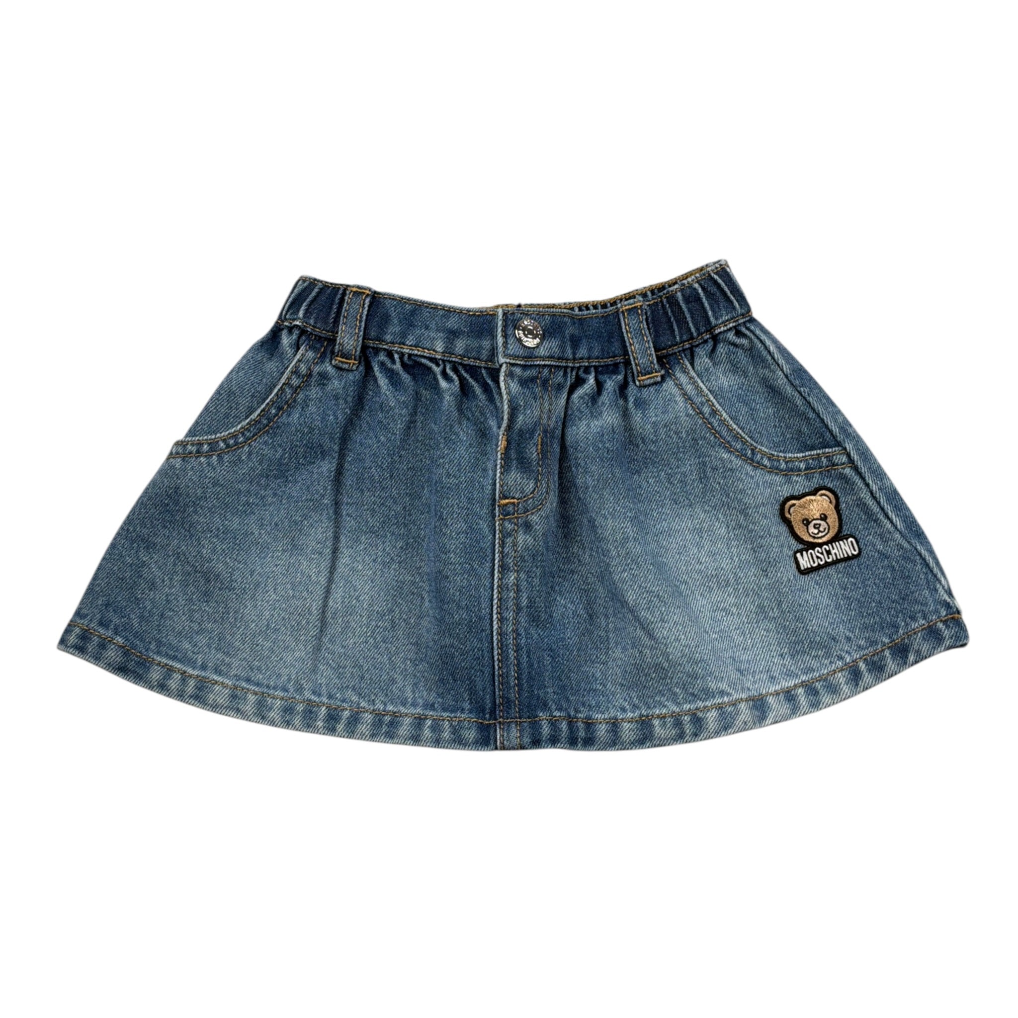 Moschino Gonna In Denim tinta unita con Stampa Azzurro per Neonata MDJ01P AZZURRO MOSCHINO 