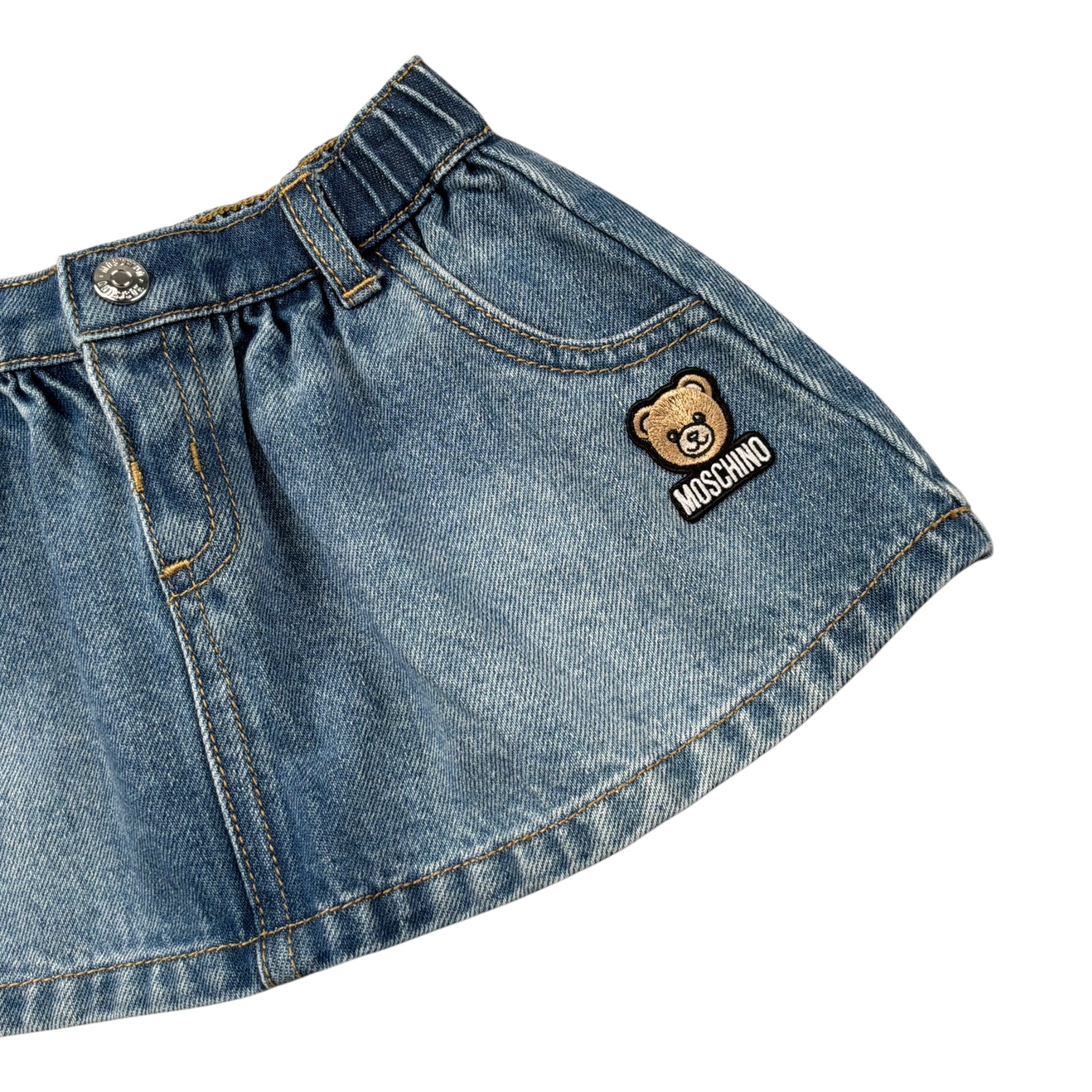 Moschino Gonna In Denim tinta unita con Stampa Azzurro per Neonata MDJ01P AZZURRO MOSCHINO 