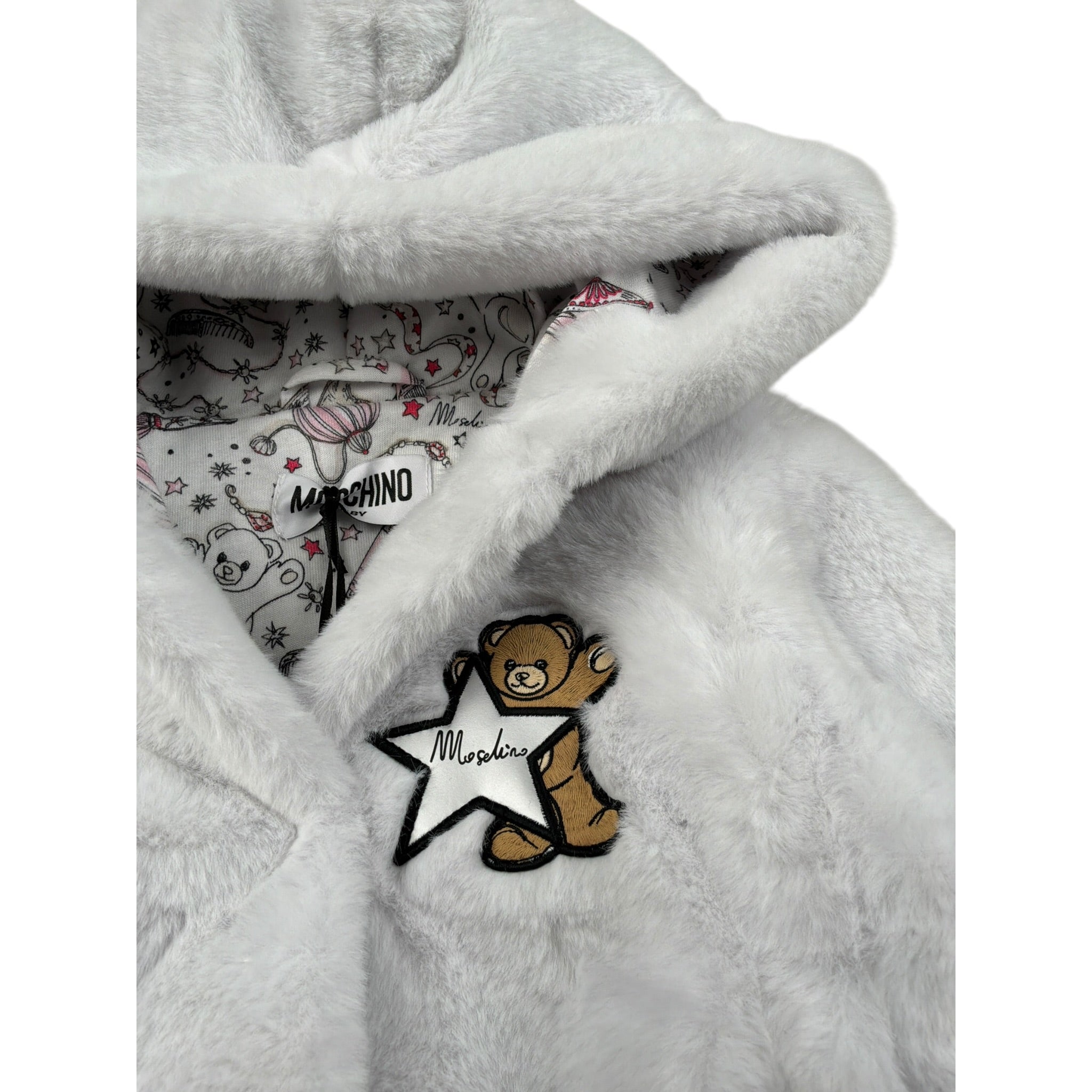 Moschino Pelliccia tinta unita con Cappuccio Grigio per Neonata MDS02L GRIGIO MOSCHINO 