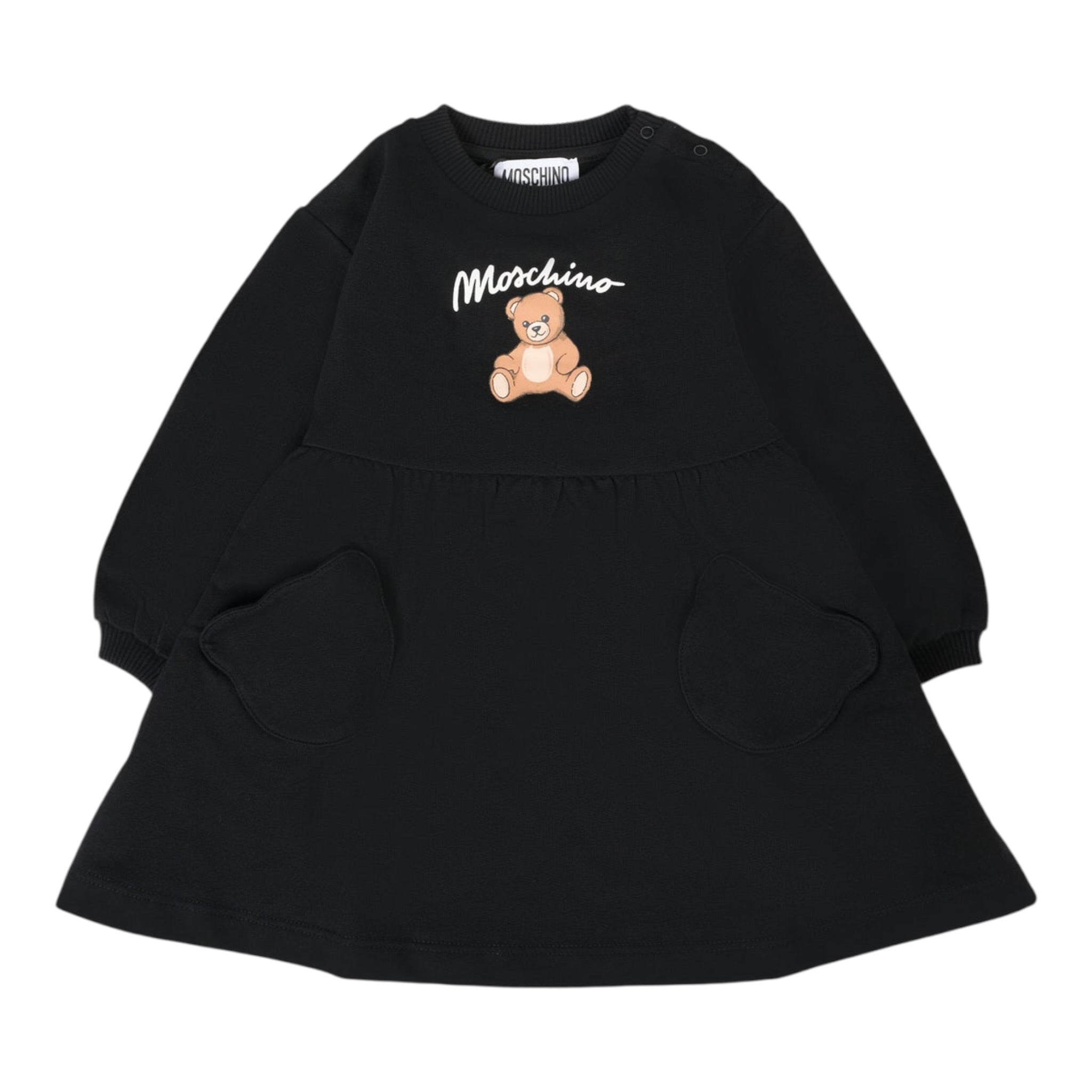 Moschino Abito Manica Lunga tinta unita con Stampa Nero per Bambina MDV0CUXJ NERO MOSCHINO 