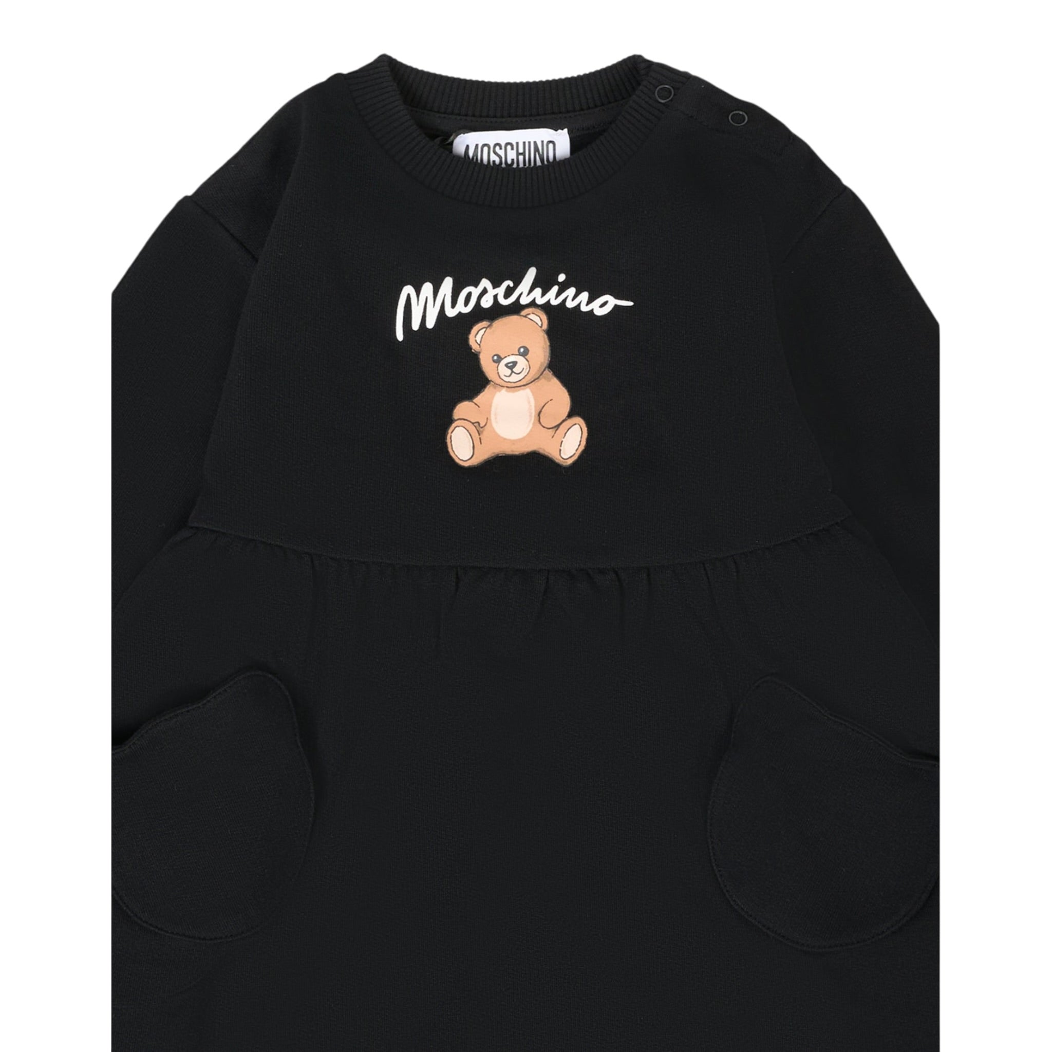 Moschino Abito Manica Lunga tinta unita con Stampa Nero per Bambina MDV0CUXJ NERO MOSCHINO 