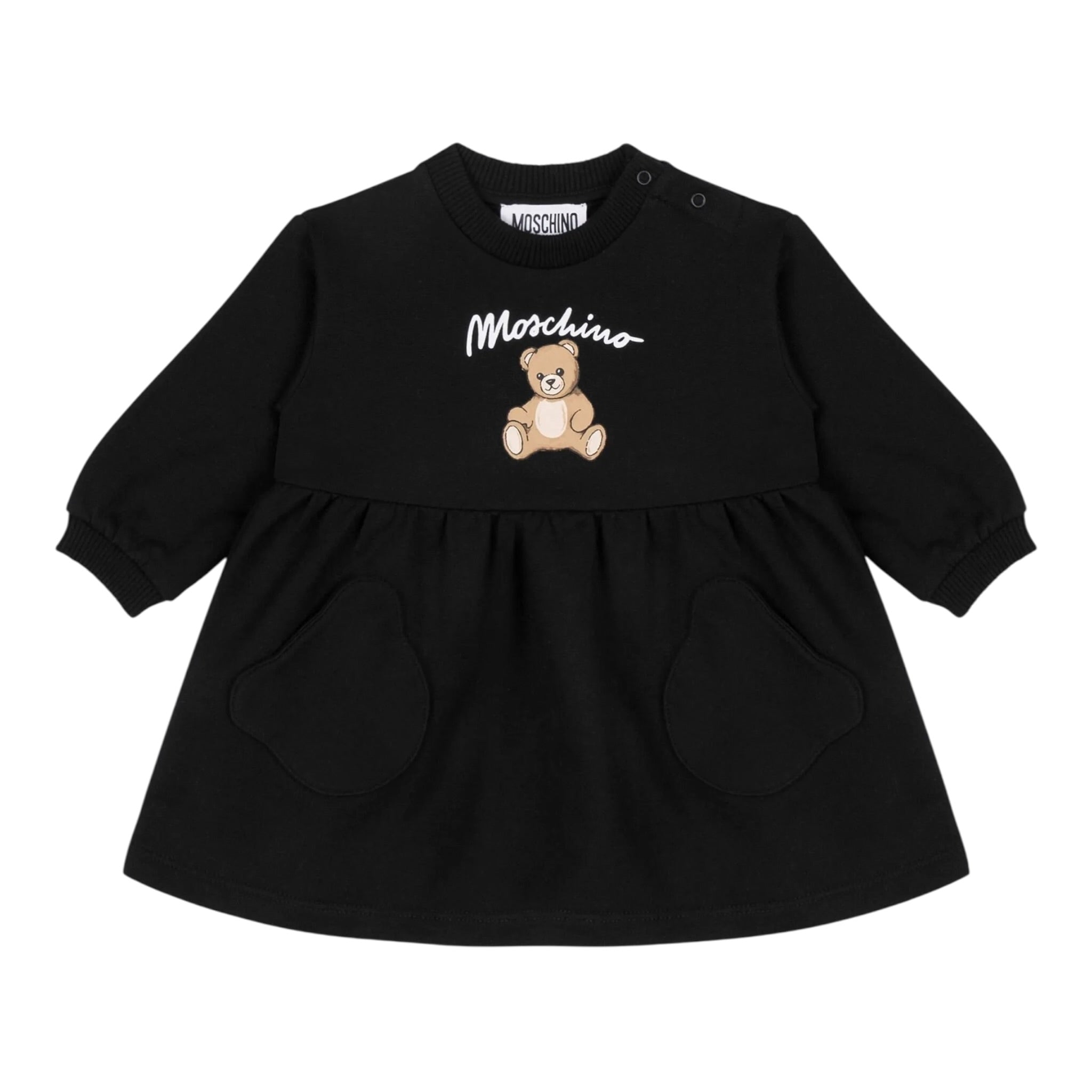 Moschino Abito Manica Lunga tinta unita con Stampa Nero per Neonata MDV0CUXX NERO MOSCHINO 