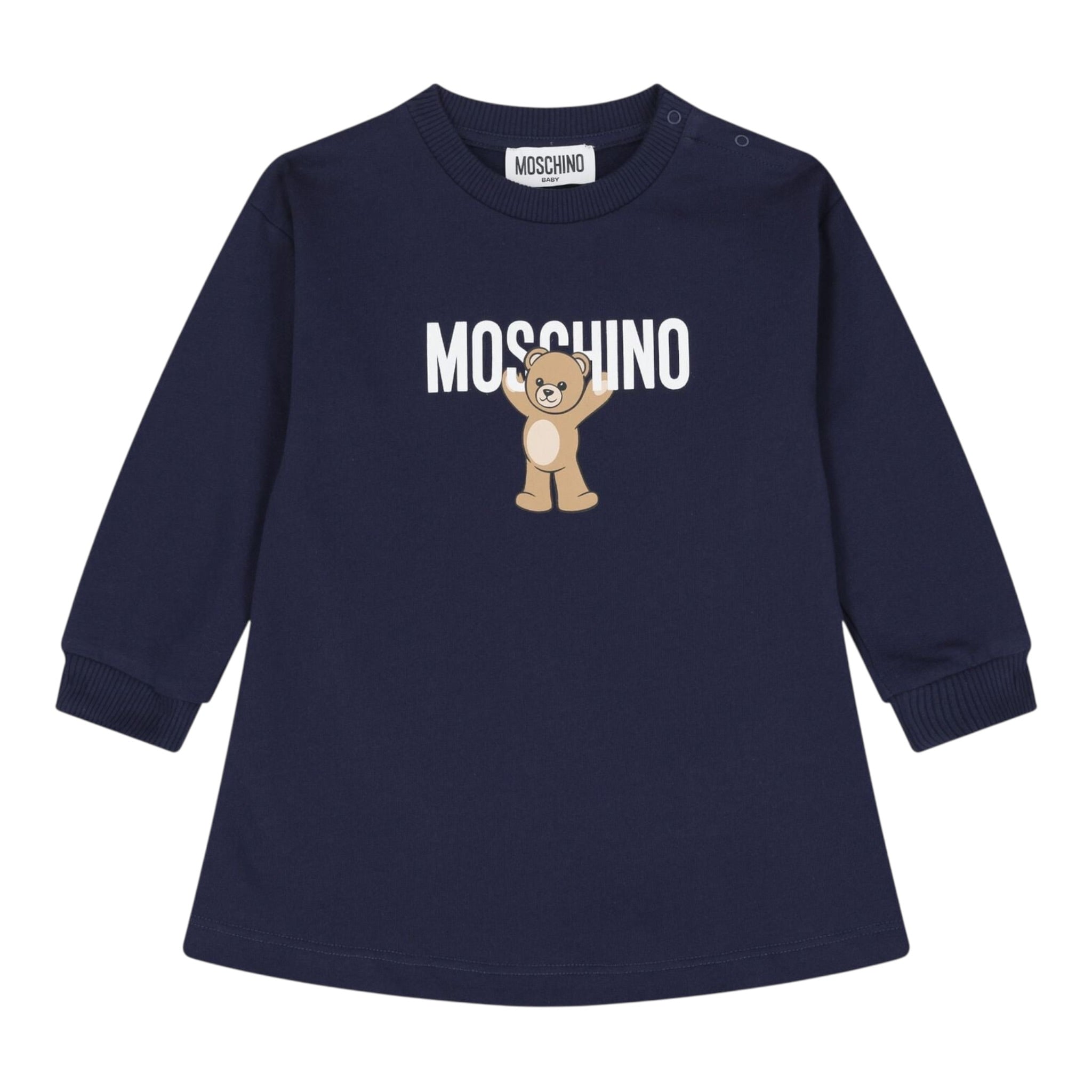 Moschino Abito Girocollo tinta unita con Logo Blu per Neonata MDV0CVX BLU MOSCHINO 