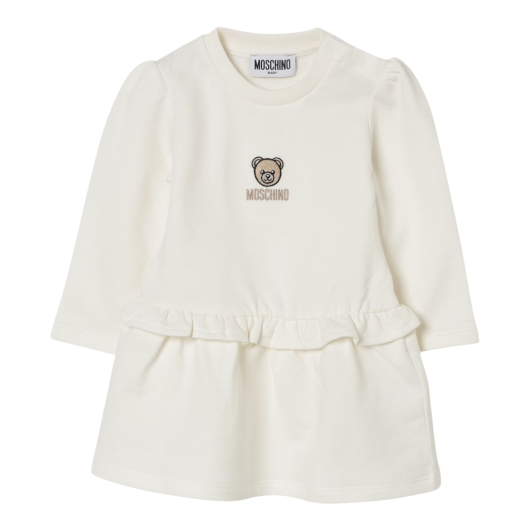 Moschino Abito Manica Lunga tinta unita con Stampa Panna per Neonata MDV0D1N PANNA MOSCHINO 