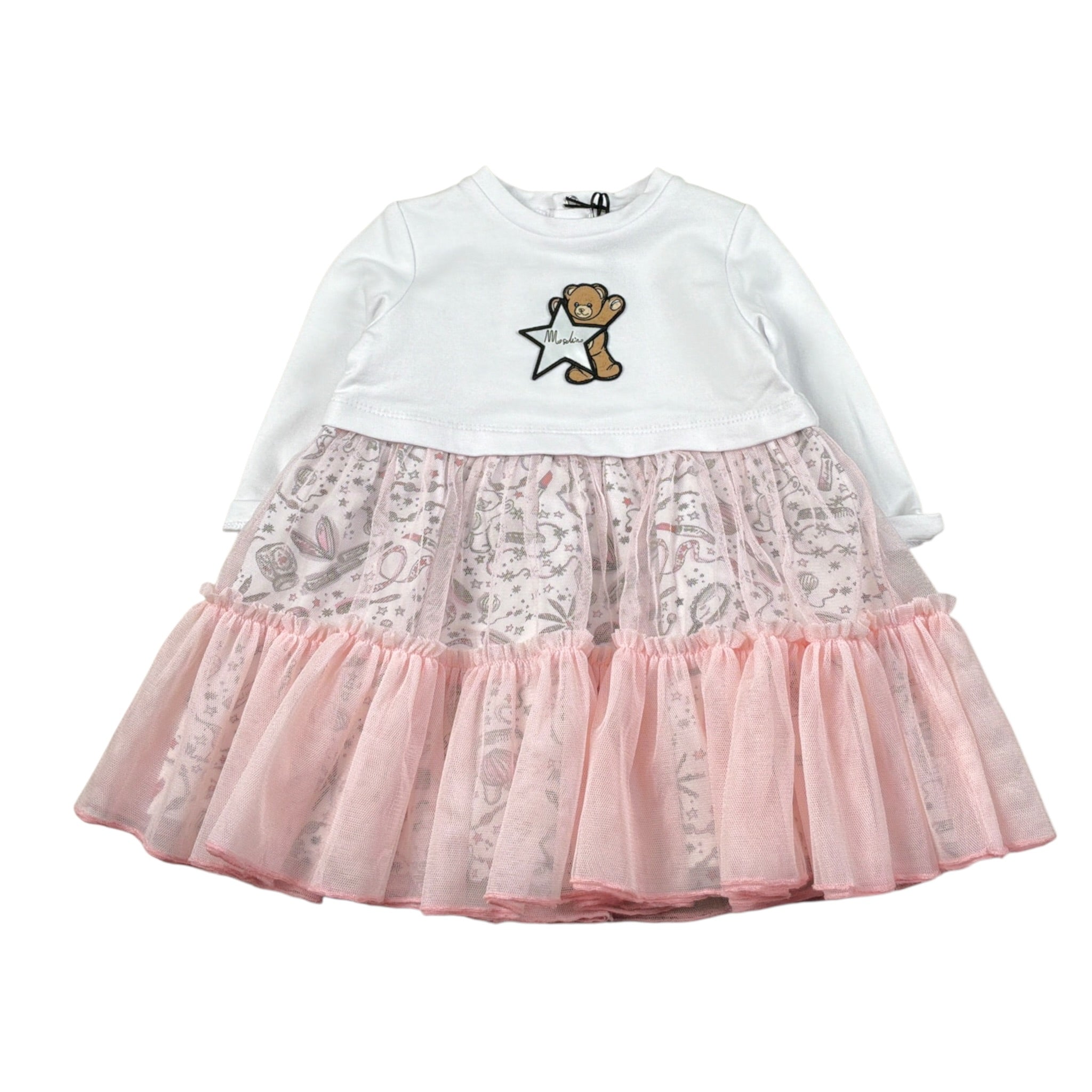 Moschino Abito tinta unita con Tulle E Stampa Bianco per Neonata MDV0DR BIANCO MOSCHINO 