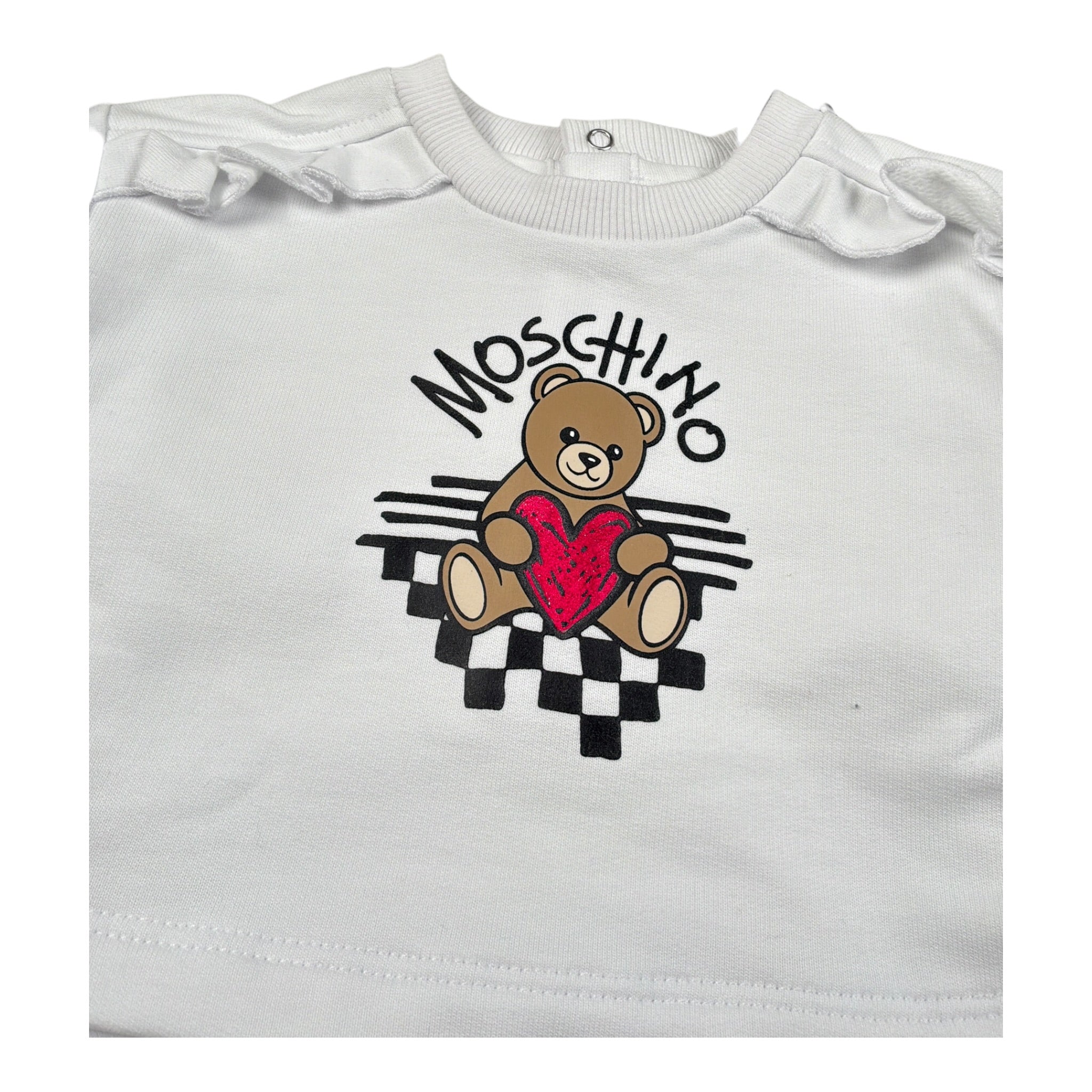 Moschino Abito Manica Lunfa tinta unita con Logo Bianco per Neonata MDV0DT BIANCO MOSCHINO 