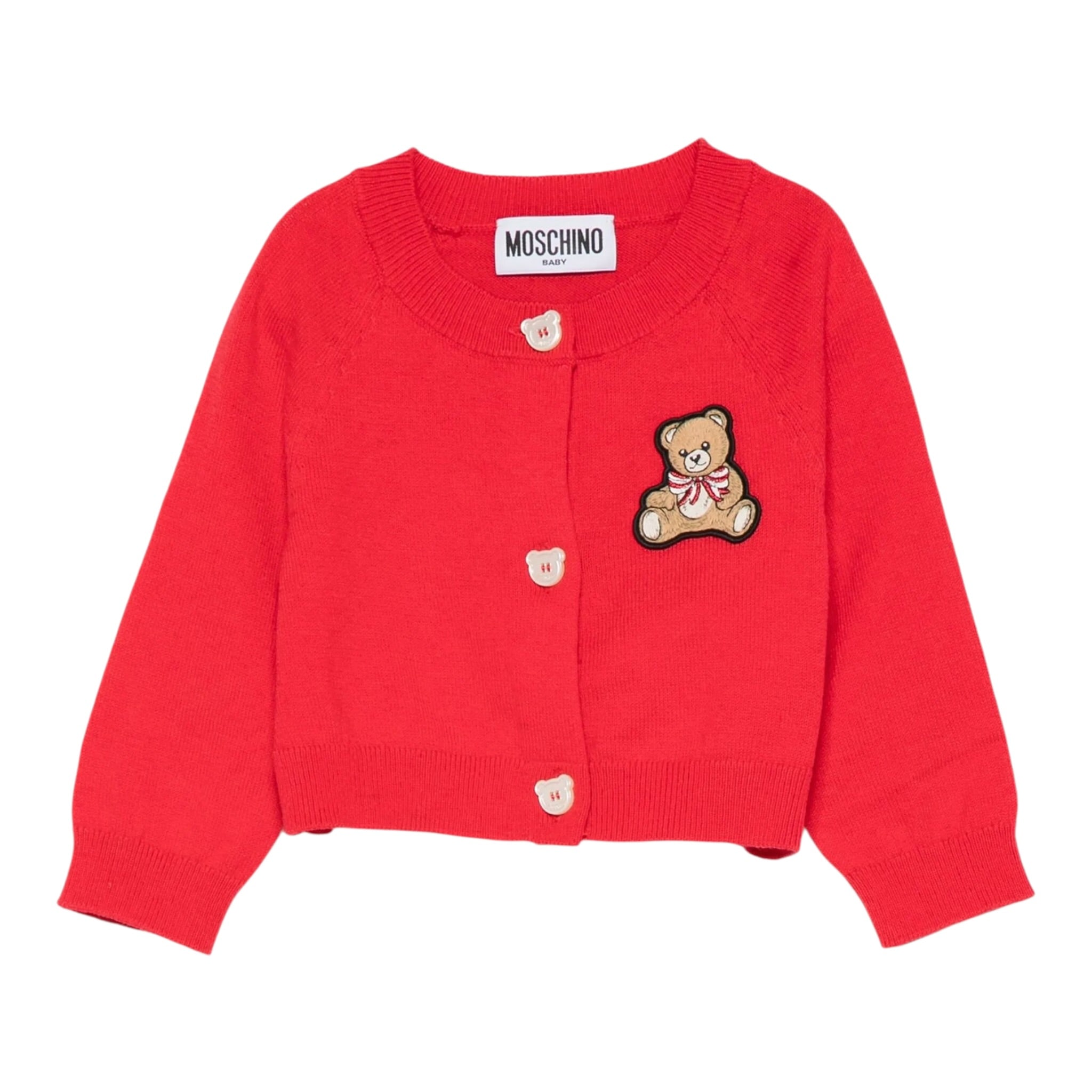 Moschino Cardigan tinta unita con Orso Rosso per Neonata MDW015N ROSSO MOSCHINO 