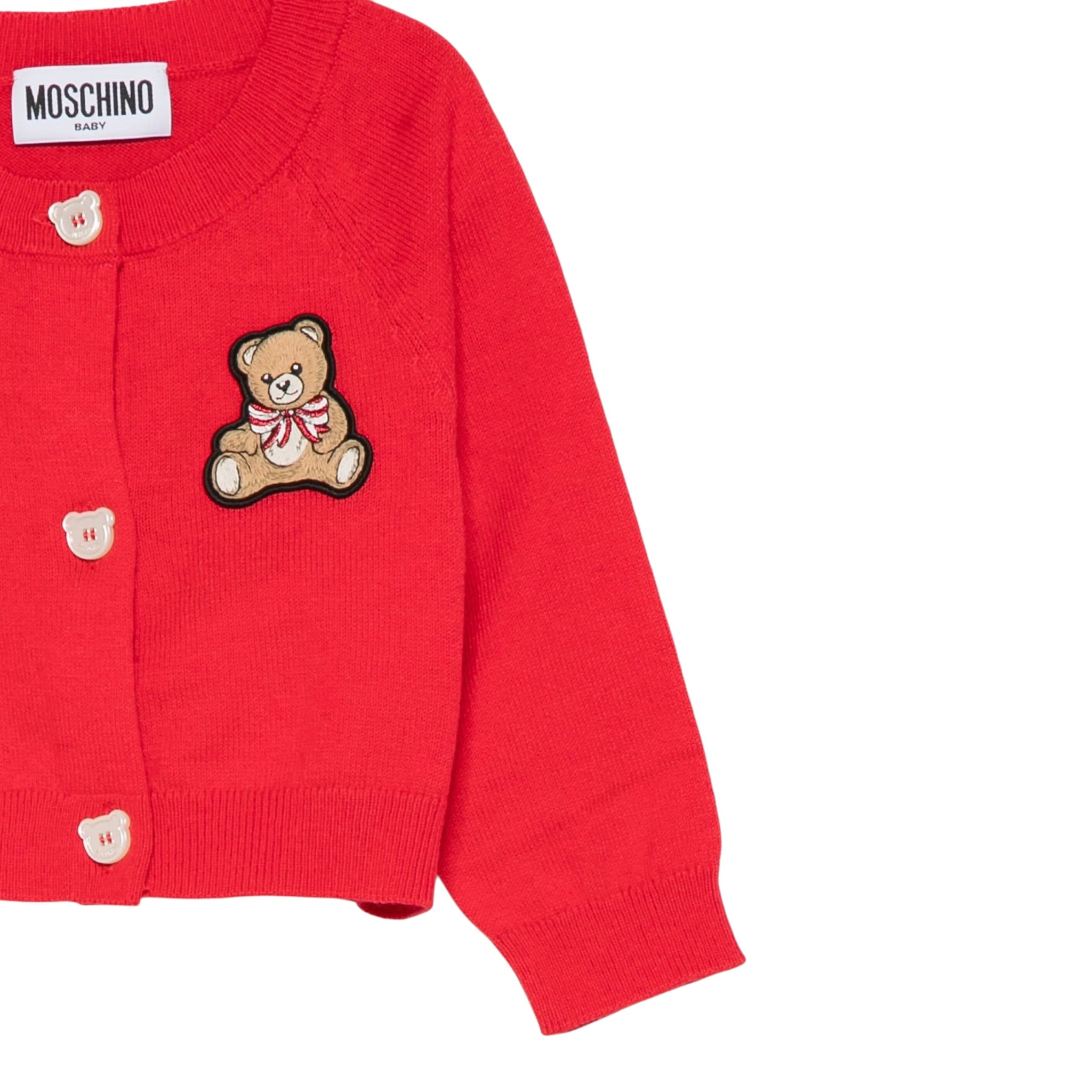 Moschino Cardigan tinta unita con Orso Rosso per Bambina MDW015 ROSSO MOSCHINO 
