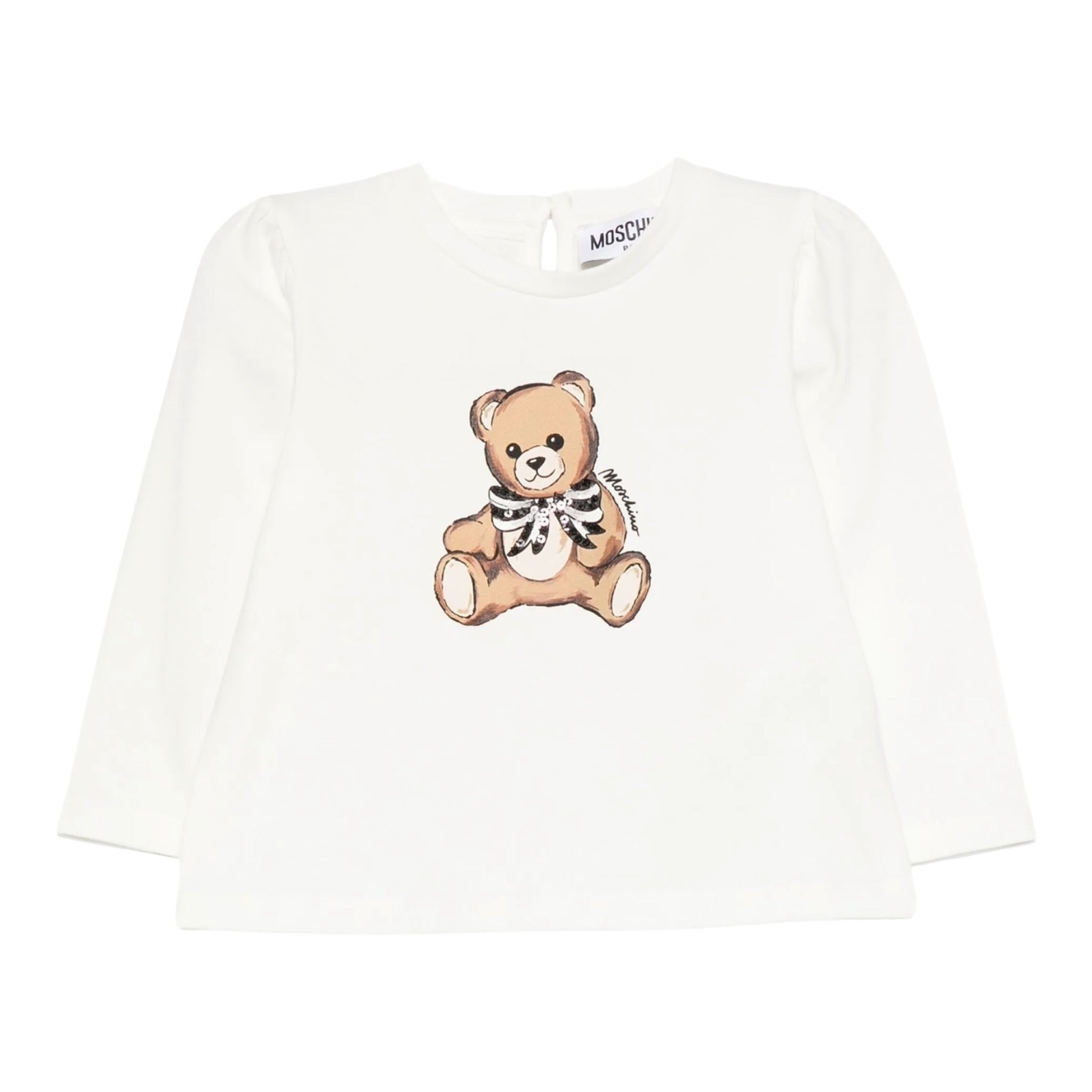 Moschino Shirt Girocollo tinta unita con Stampa Bianco per Neonata MEO001 BIANCO MOSCHINO 