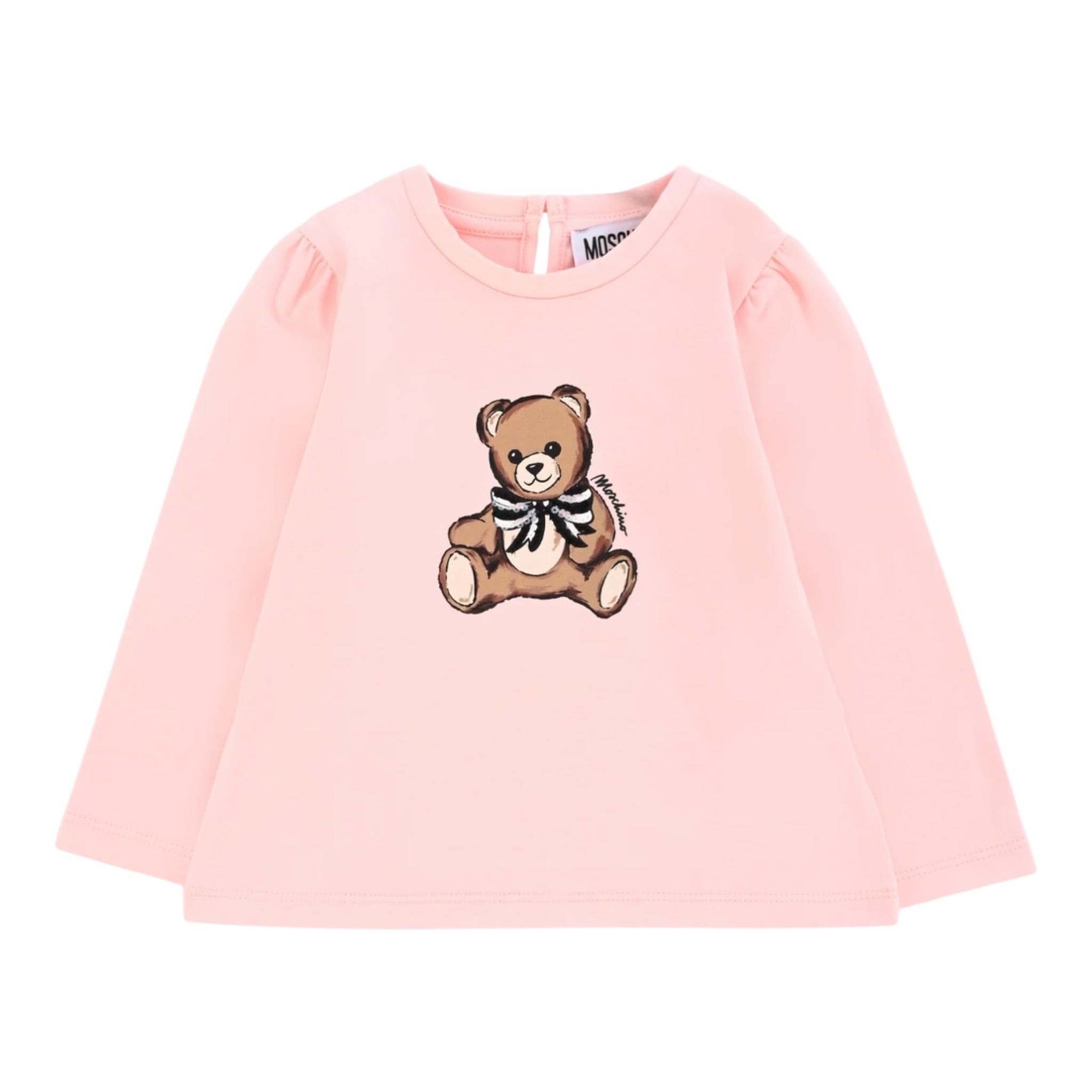 Moschino Shirt Girocollo tinta unita con Stampa Rosa per Neonata MEO001XX ROSA MOSCHINO 