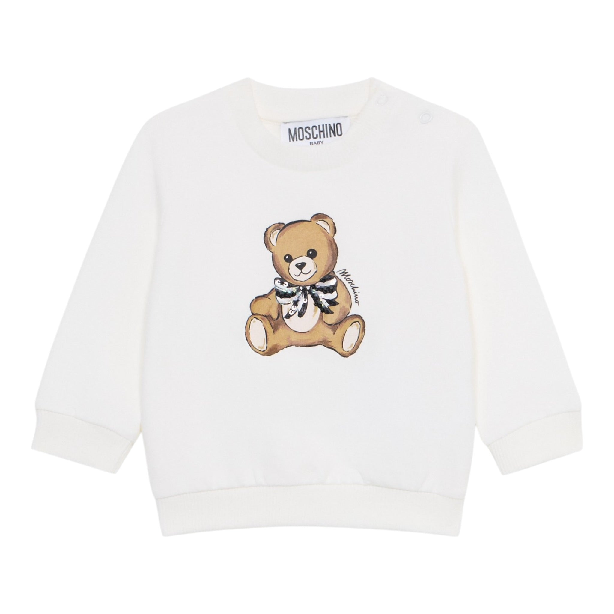 Moschino Felpa Chiusa Girocollo tinta unita con Stampa Bianco per Neonata MFF02K BIANCO MOSCHINO 