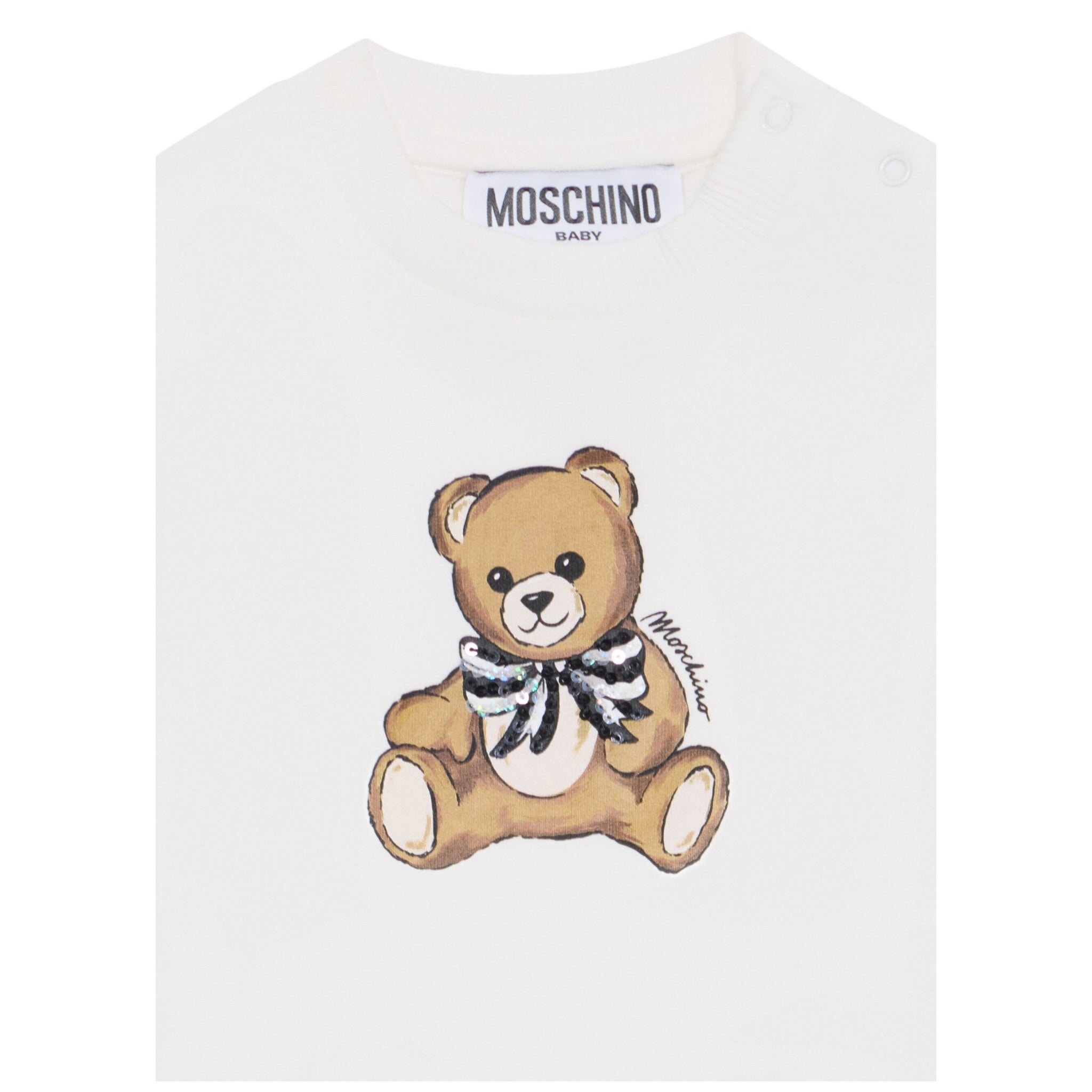 Moschino Felpa Chiusa Girocollo tinta unita con Stampa Bianco per Neonata MFF02K BIANCO MOSCHINO 