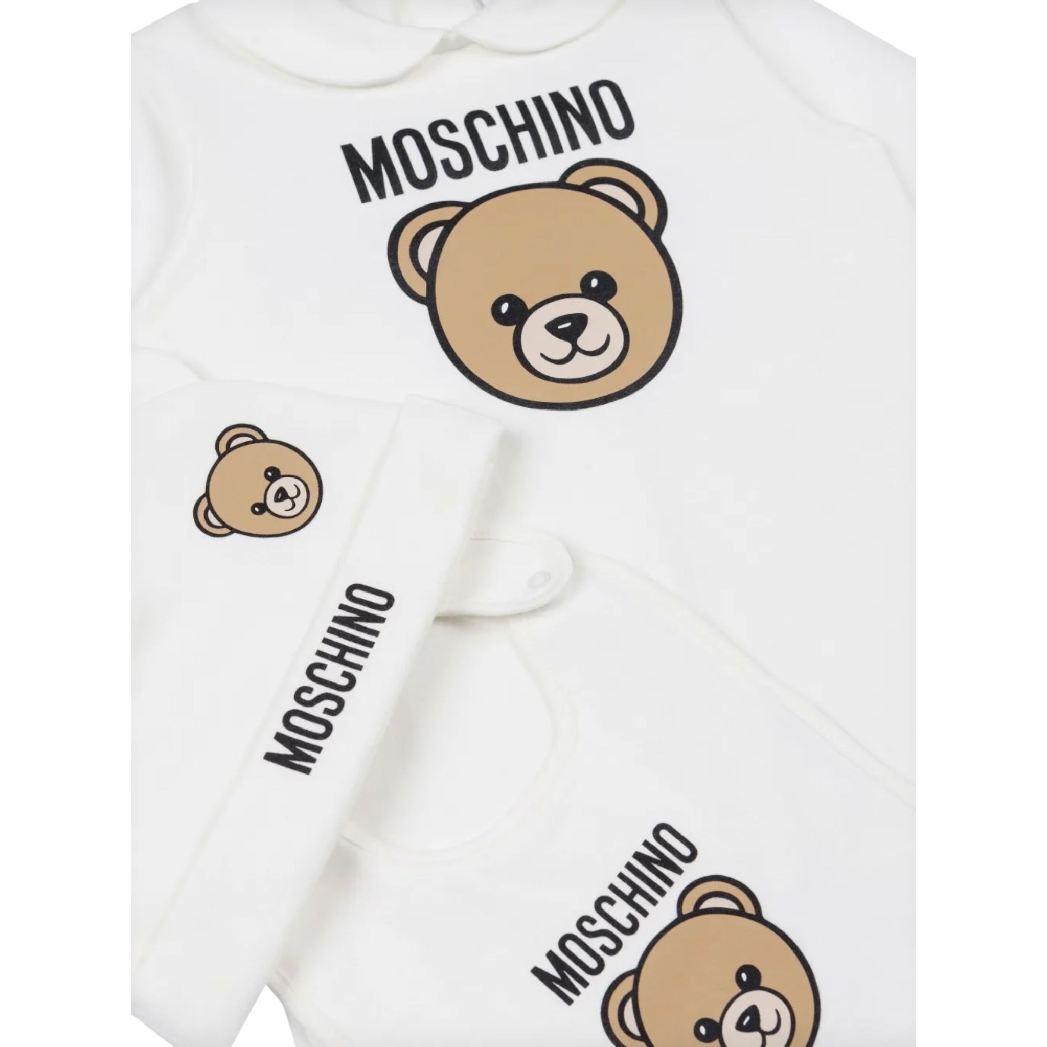 Moschino Set 3 Pezzi Tutina-Cappello-Bavette Panna per Neonato MMY008B PANNA MOSCHINO 