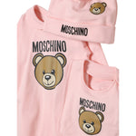 Moschino Set 3 Pezzi Tutina-Cappello-Bavette Rosa per Neonata MMY08BA ROSA MOSCHINO 