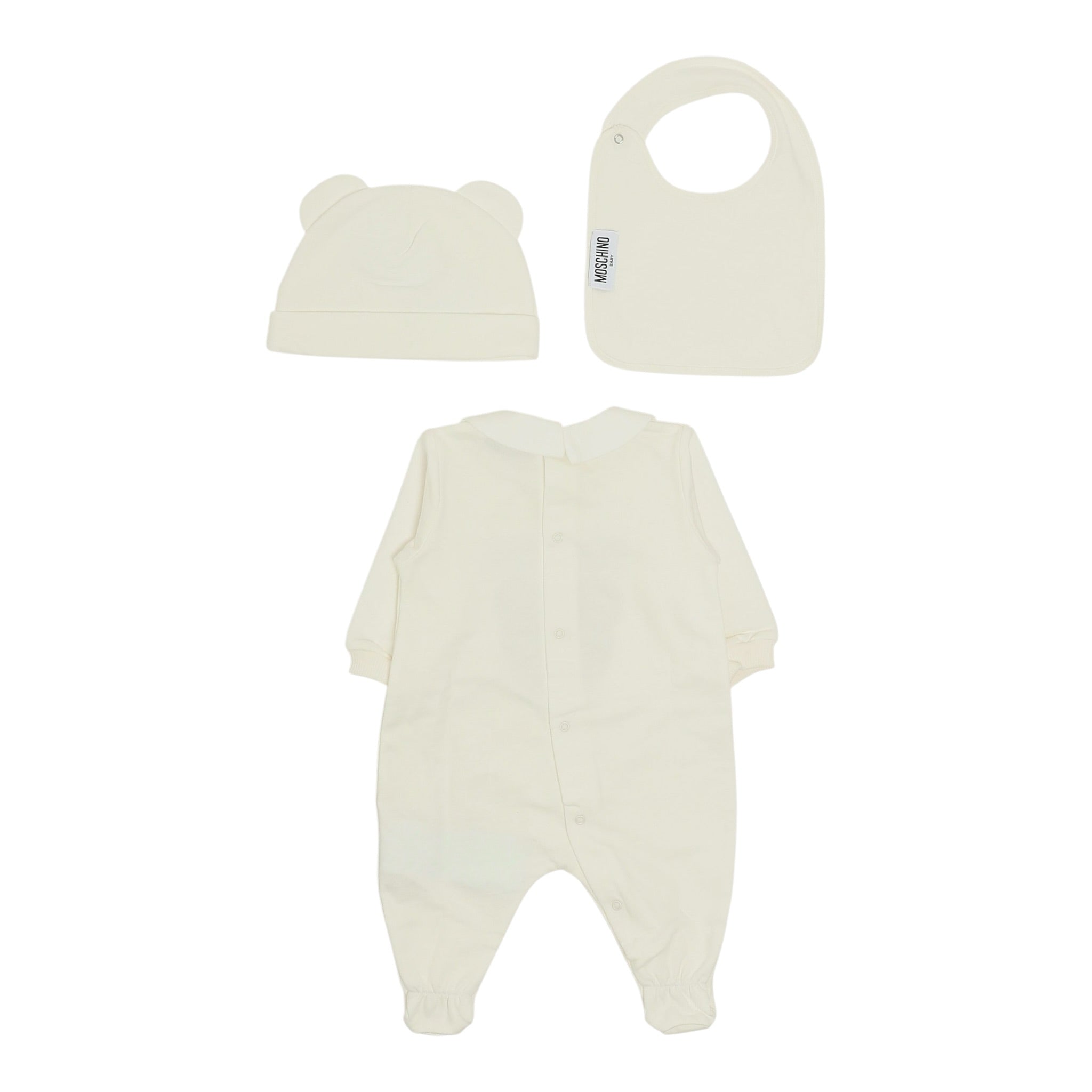 Moschino Set 3 Pezzi Tutina-Cappello-Bavette Beige per Neonato MMY08B BEIGE MOSCHINO 