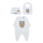 Moschino Set 3 Pezzi Tutina-Cappello-Bavette Bianco per Neonato MMY08B BIANCO MOSCHINO 