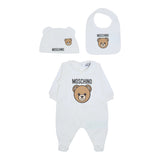 Moschino Set 3 Pezzi Tutina-Cappello-Bavette Bianco per Neonato MMY08B BIANCO MOSCHINO 