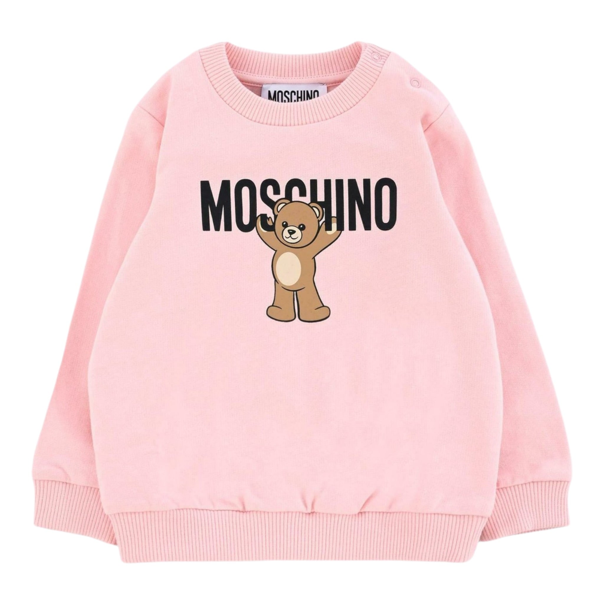 Moschino Felpa Chiusa Girocollo tinta unita con Stampa Rosa per Neonata MNF060X ROSA MOSCHINO 