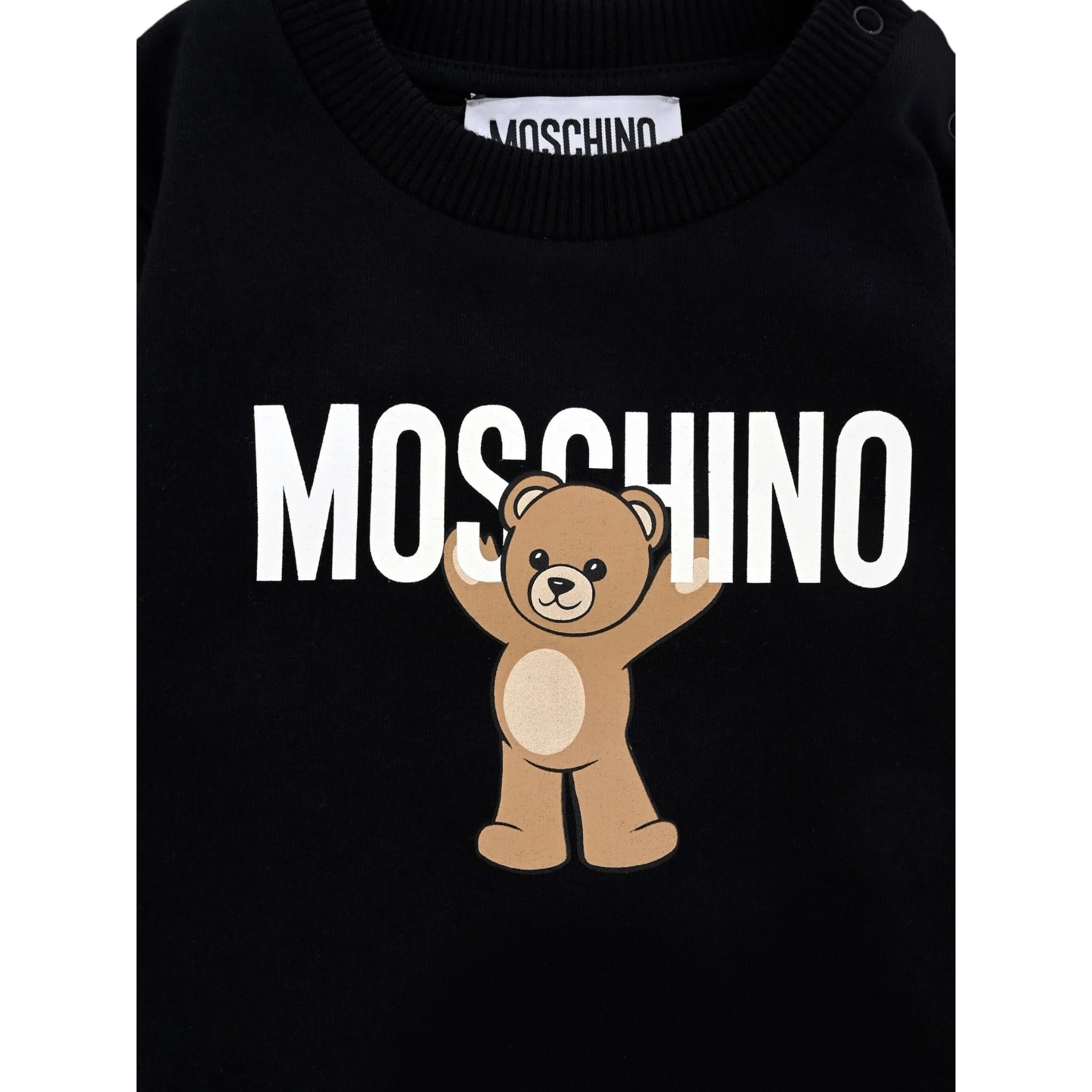 Moschino Felpa Chiusa Girocollo tinta unita con Stampa Nero per Neonato MNF060XX NERO MOSCHINO 