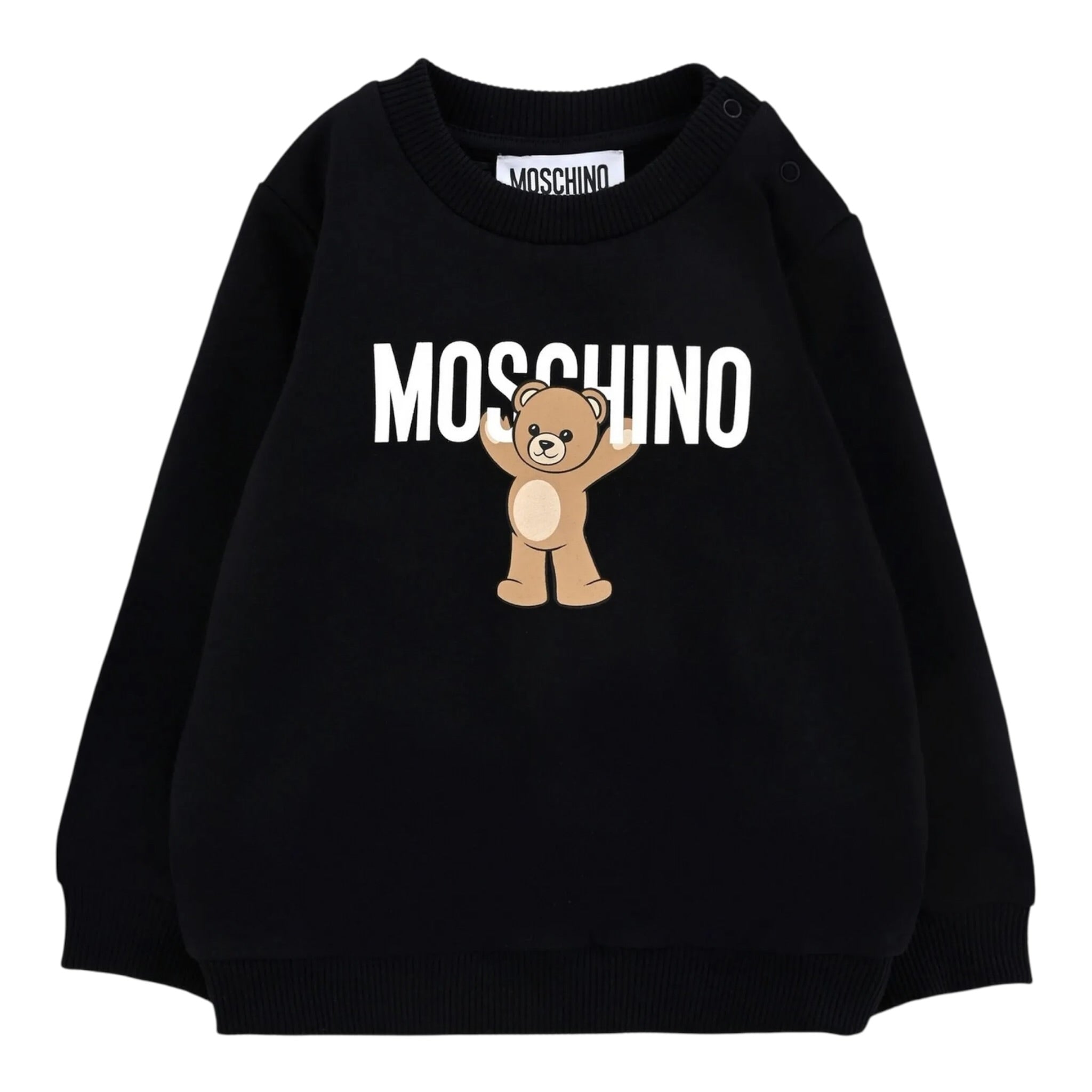 Moschino Felpa Chiusa Girocollo tinta unita con Stampa Nero per Neonato MNF060XX NERO MOSCHINO 