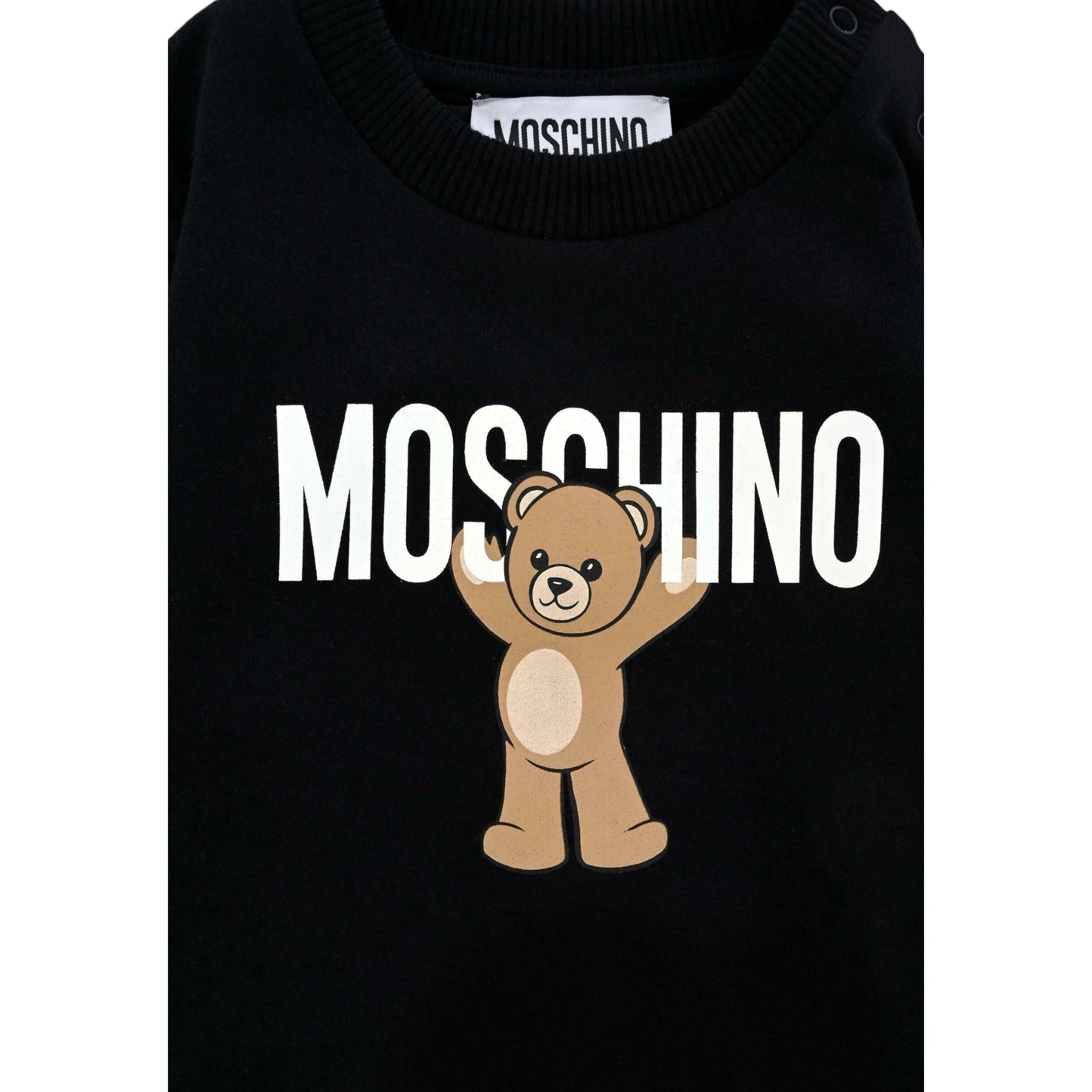 Moschino Felpa Chiusa Girocollo tinta unita con Stampa Nero per Neonato MNF060XXXXX NERO MOSCHINO 